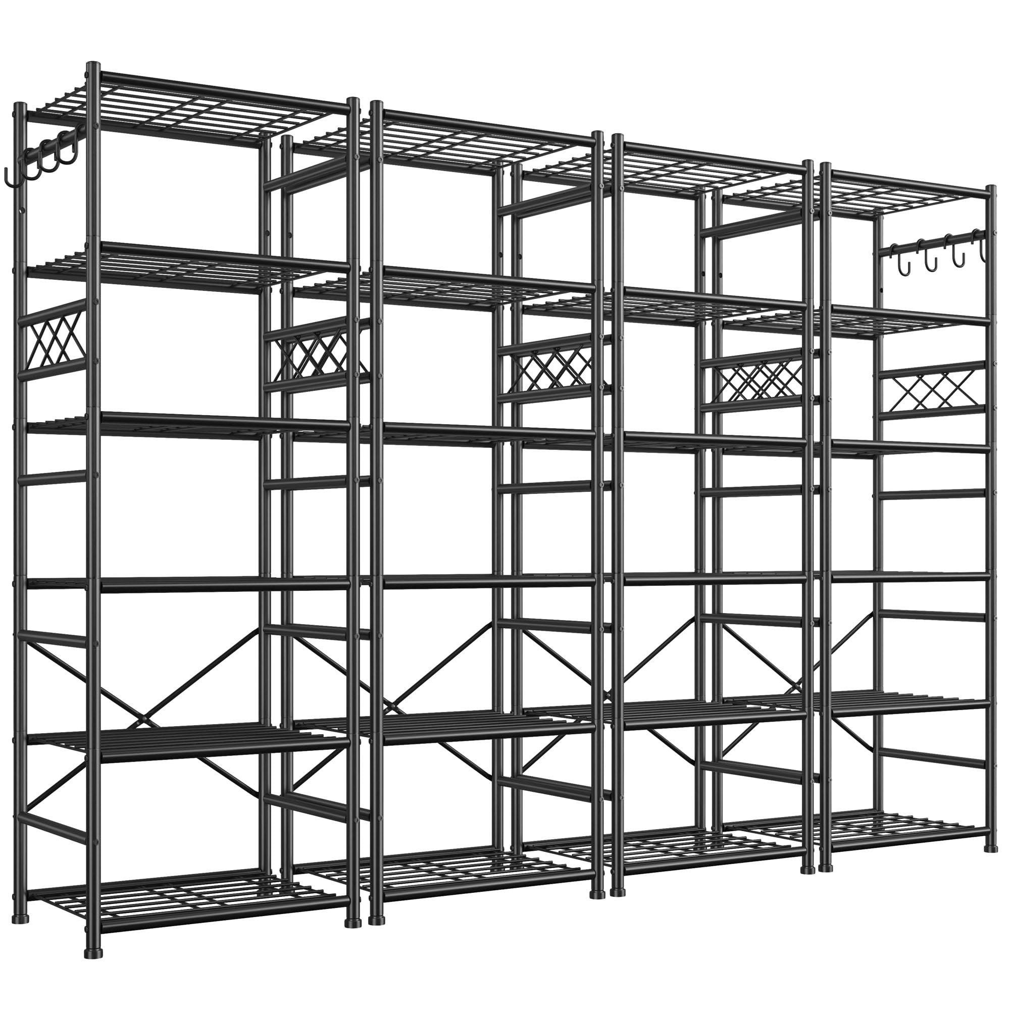 DurayLoly Storage Shelves-6 Tier Metal Shelving Unit with Hooks,Heavy Duty Garage Shelving with Leveling Feet,High Standing Shelf Organizer for Kitchen Pantry Bathroom Dorm,17.7”W×11.8”D ×72.2”H,Black