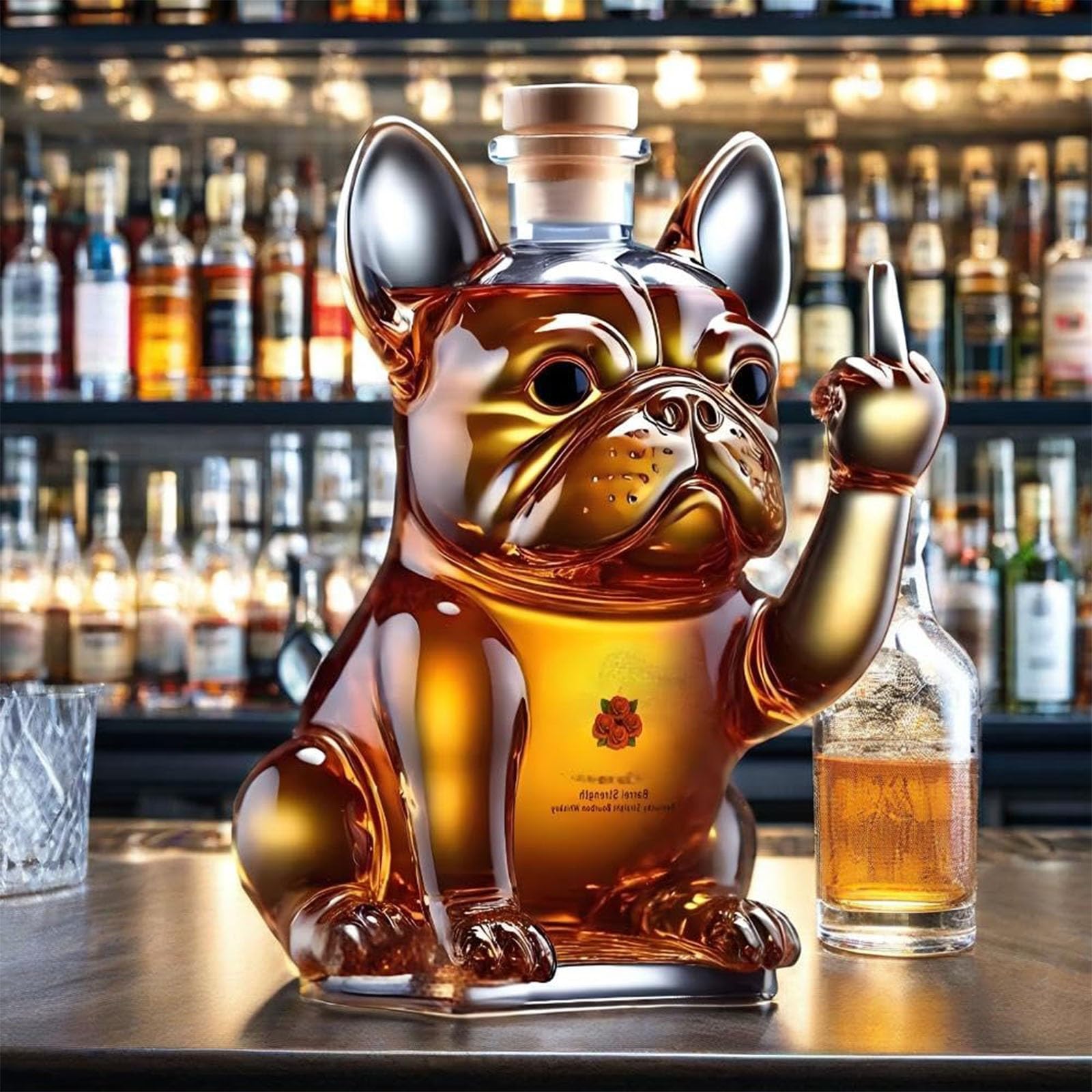 Karafka z dekanterem do wina - karafka z karafką do whisky, francuski buldog whisky, karafka do whisky w kształcie posągu majora, zabawne prezenty. (4 szt.)