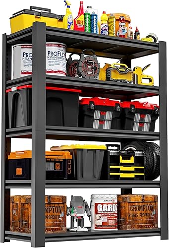 Estantería de garaje de 72 pulgadas de alto, estantes de almacenamiento resistentes de 3000 libras, estantes de metal ajustables de 5 niveles para