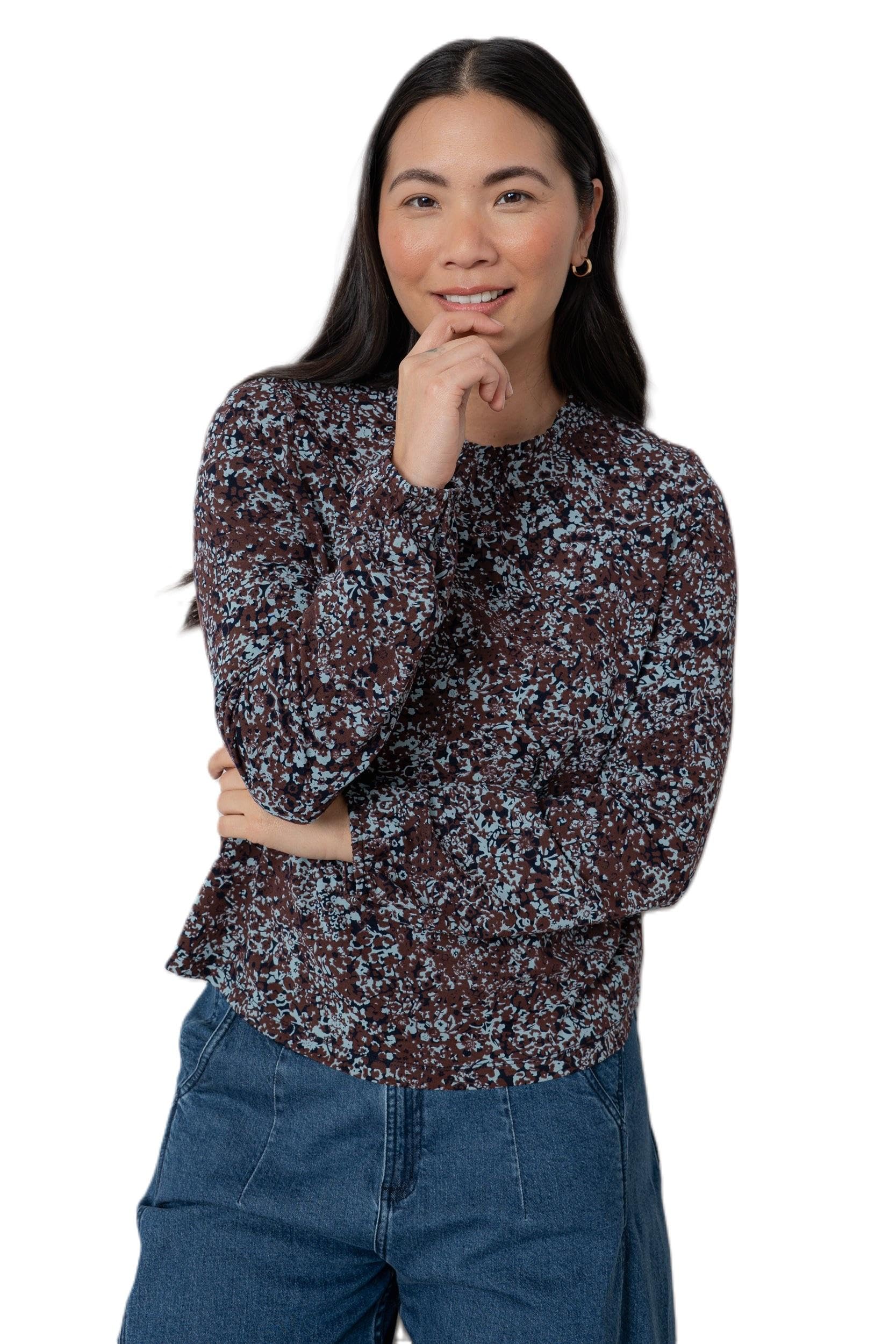 Lily & Me Women's High Neck Top - Viscose - Chocolate - Size 10
