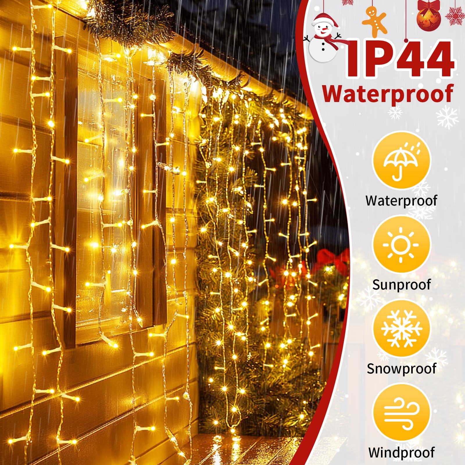 Auriostar Luci Natale Esterno 40m 400LEDs, Impermeabile IP44 Catena Luminosa Esterno, 8 Modalità Luci LED per Interno/Esterno Decorative Natalizie Albero di Natale Nozze Compleanno (Bianco Caldo)