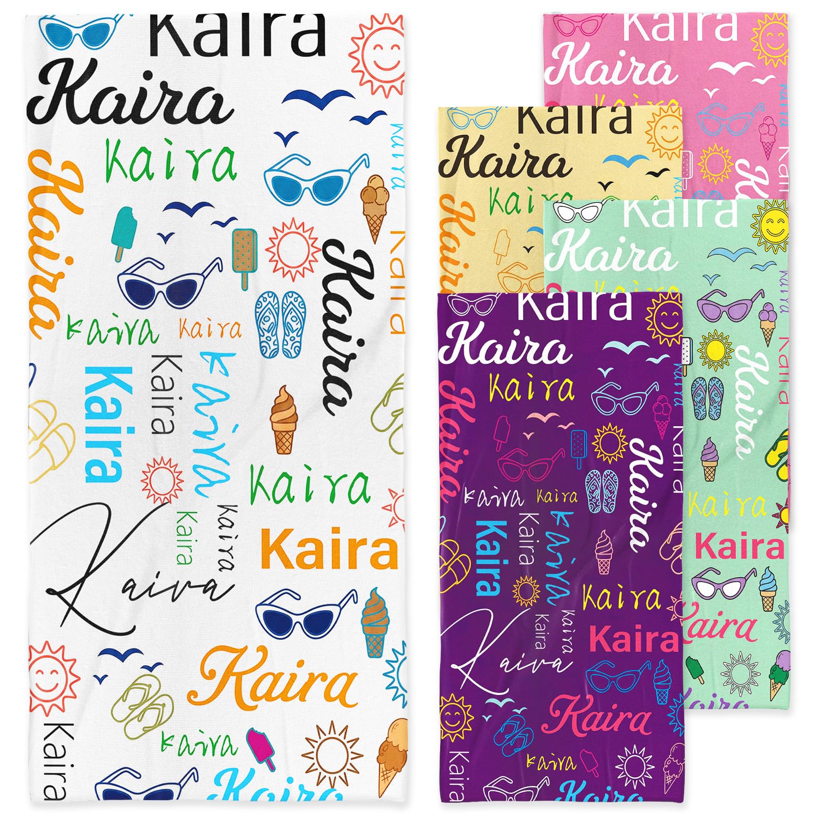 Infiher Personalised Beach Towels for Kids,Custom Monogram Beach Towels with Name,Customised Kids 280gsm-420gsm Thick Soft Absorbent Monogrammed Towels for Swim,Bath,Pool,Vacation,Gifts(12 Colors)