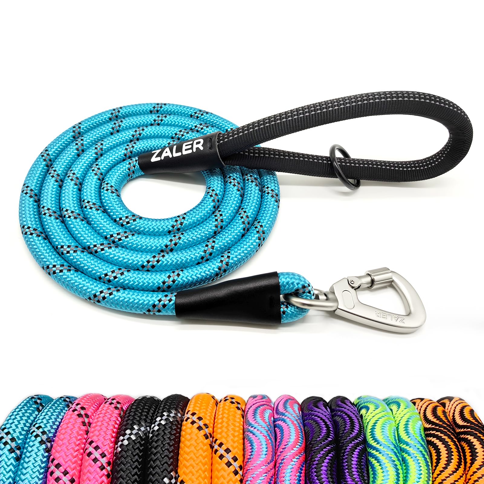 ZALER Rope Dog Leash, 4/5/6/10/15/20/30/50 Foot Reflective Dog Leashes with Carabiner, Heavy Duty Pet Lead for Large and Medium Dogs (4FT, Blue)