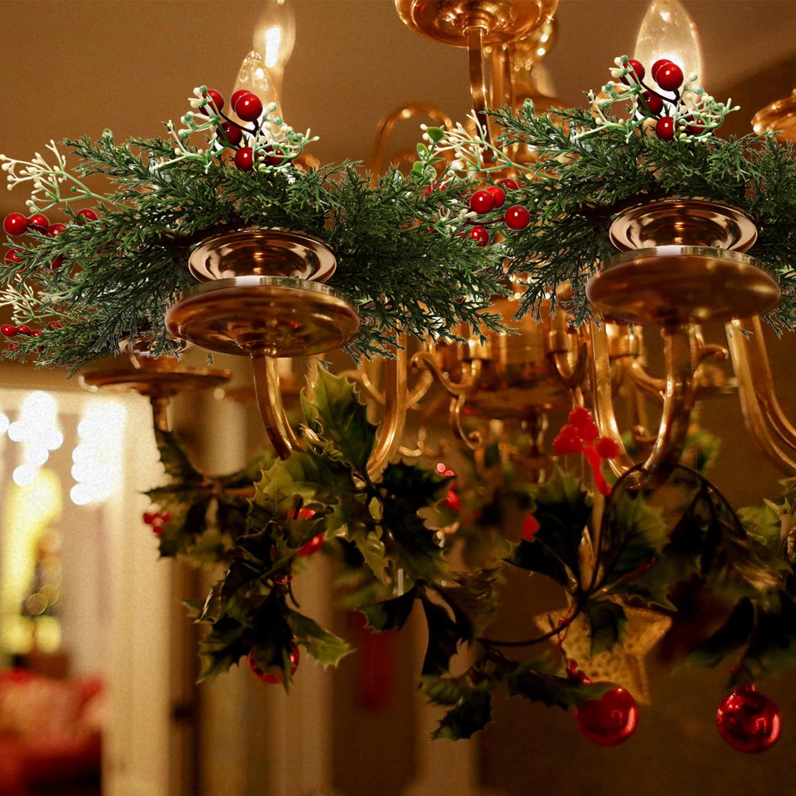 Anillos de Vela de Navidad de 27 cm, Guirnalda Artificial, Portavelas para Pilar, Decoración de Mesa