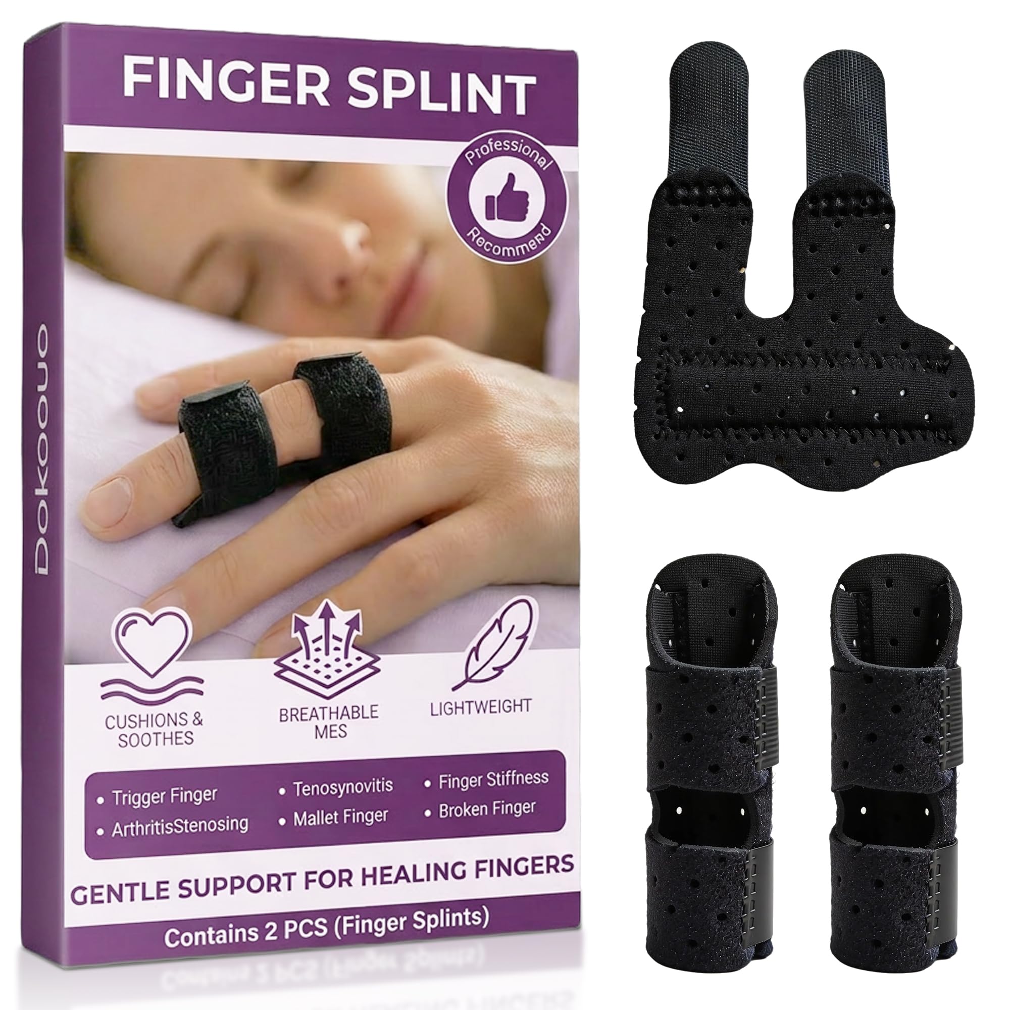 Photo 1 of Dokoouo Finger Splint - 2 Pcs, Long, Black