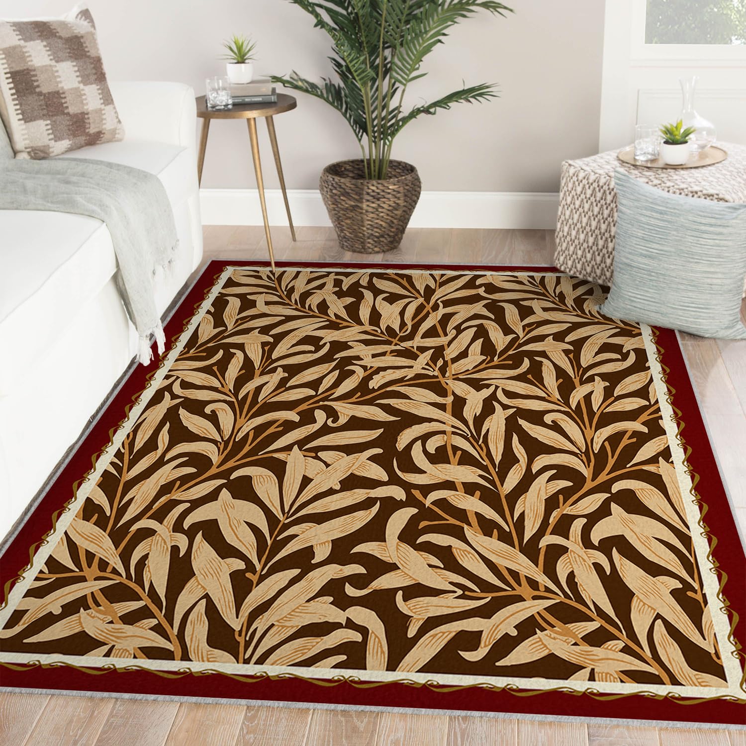 Carpette de salon lavable 180x240 pour créer un coin détente sécurisé aux motifs de feuilles