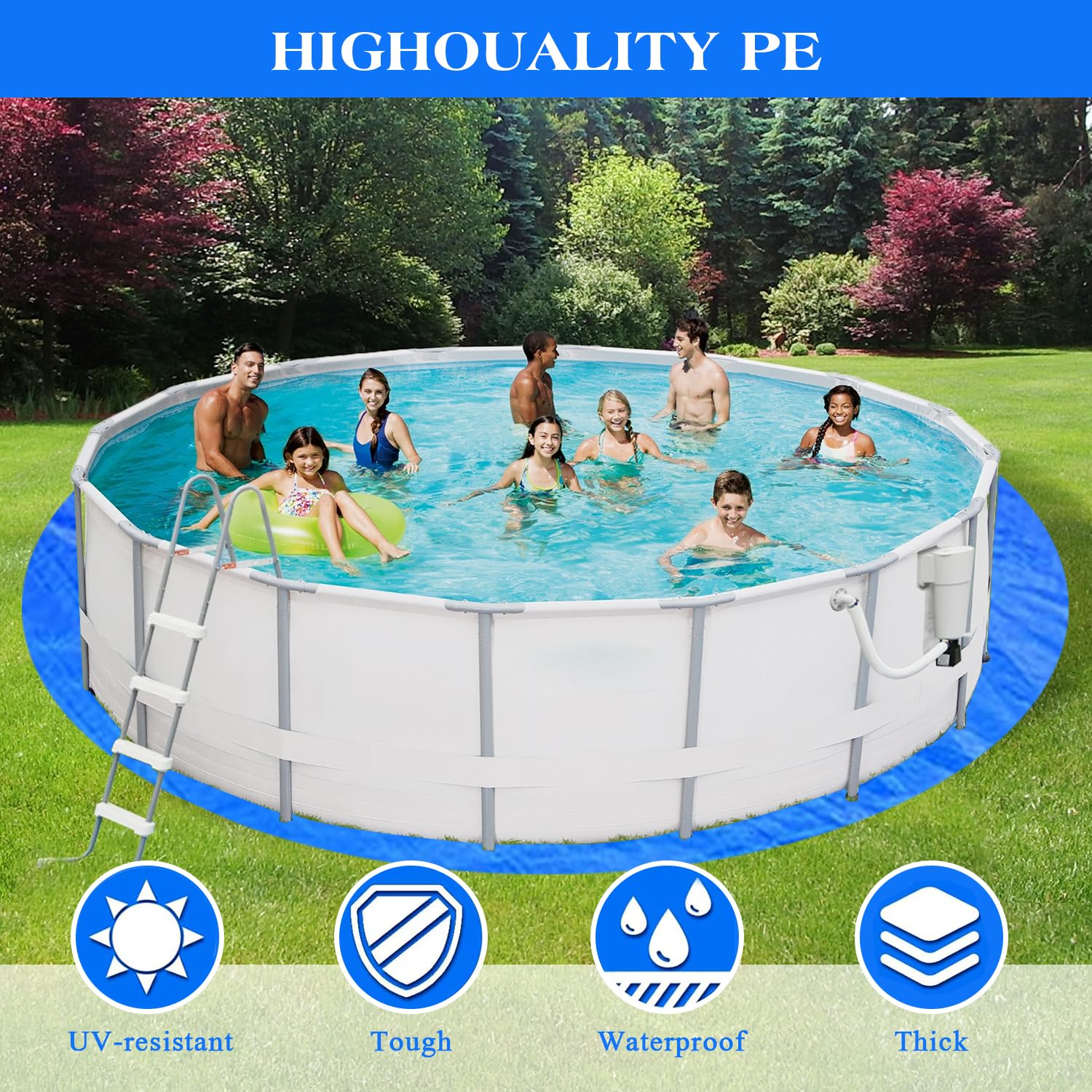 YumSur Bâche de sol de piscine, rectangulaire, 4,6 m, tapis de protection de sol pour extérieur, pliable, pour bateaux gonflables, pataugeoires