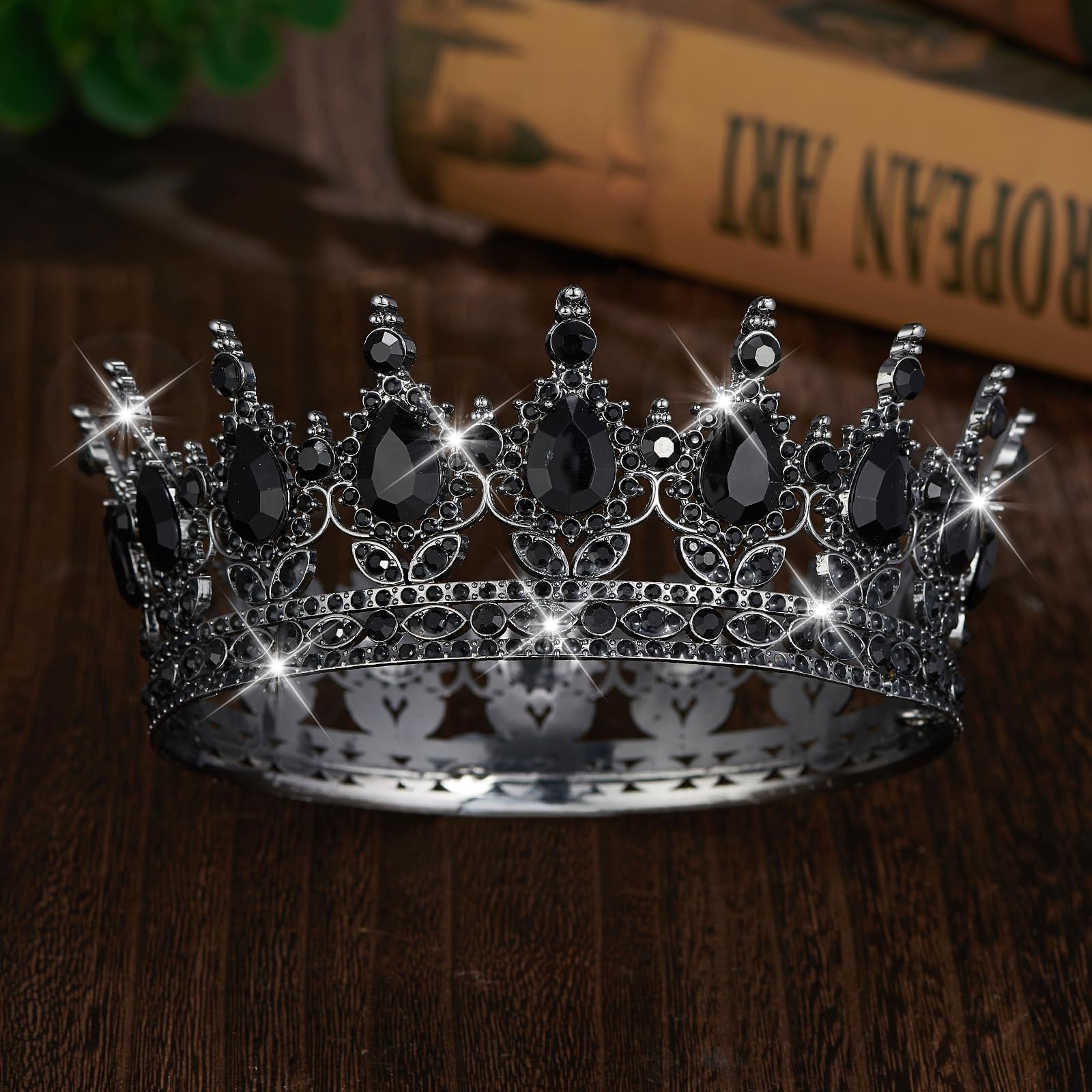 BLACK and Silver Crystal Rhinestone Metal Queen Crown Tiara Hair Accessory Black Crystal Bridal Hair Accessories for sale | eBay main image 4