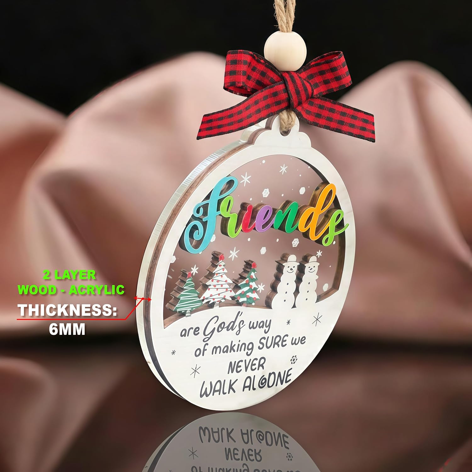 Friends Christmas Ornament - Best Friend Ornament - Friendship Ornaments, Friendship Gifts for Women, Friends - 2 Layer Ornaments for Christmas Tree 2025 - Image 2