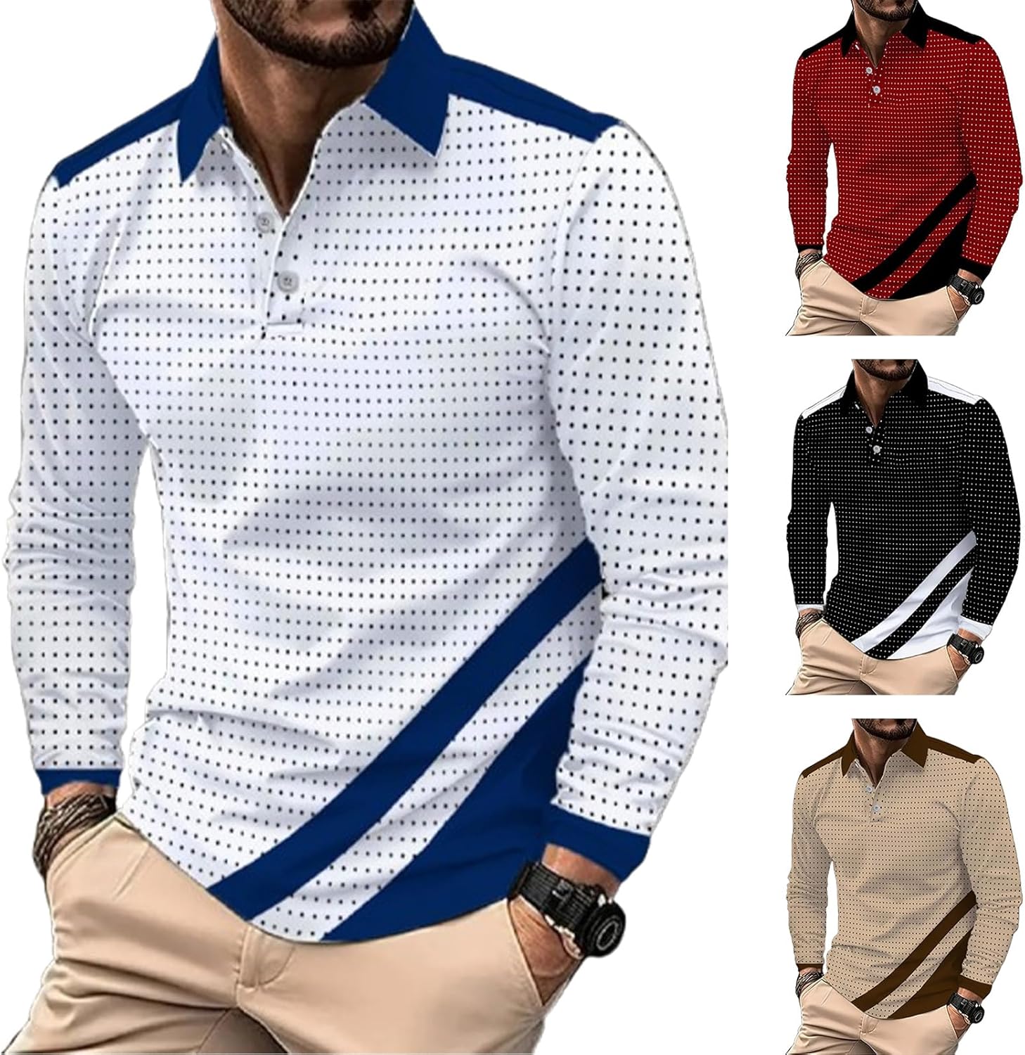 DEEX Men's Long Sleeve Polo Shirts 2025 Fashion Casual Polo T Shirt Slim Fit Shirt Collared Office Work Golf Polo Shirt - Image 5
