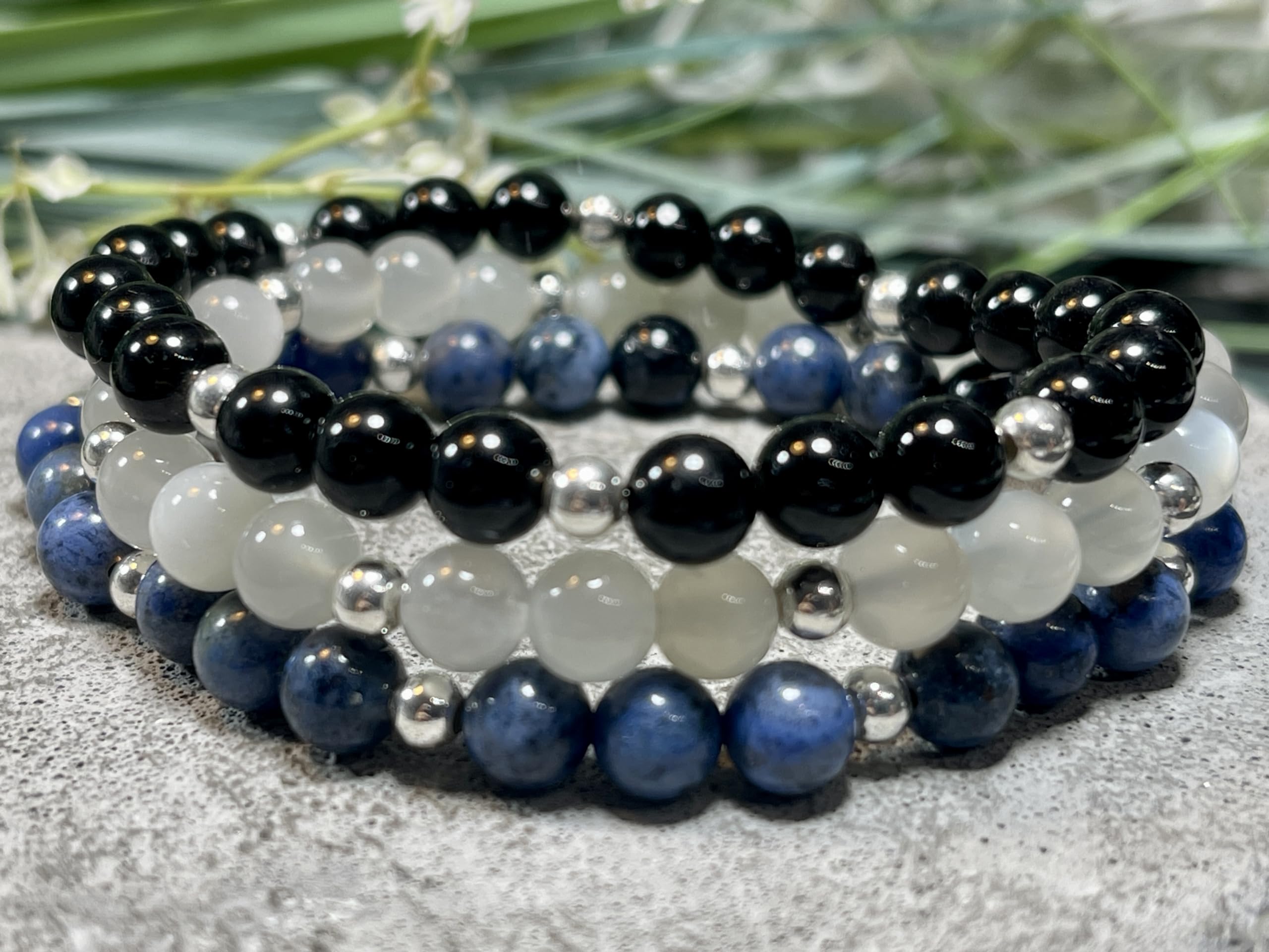 Dumortierit Armband Perlen echt 6mm mit Edelstahlperlen 4mm Silber Gold Roségold oder Ionisiert - Handmade Perlenarmband Mut Geduld Zuversicht - Spiritueller Schmuck Unisex