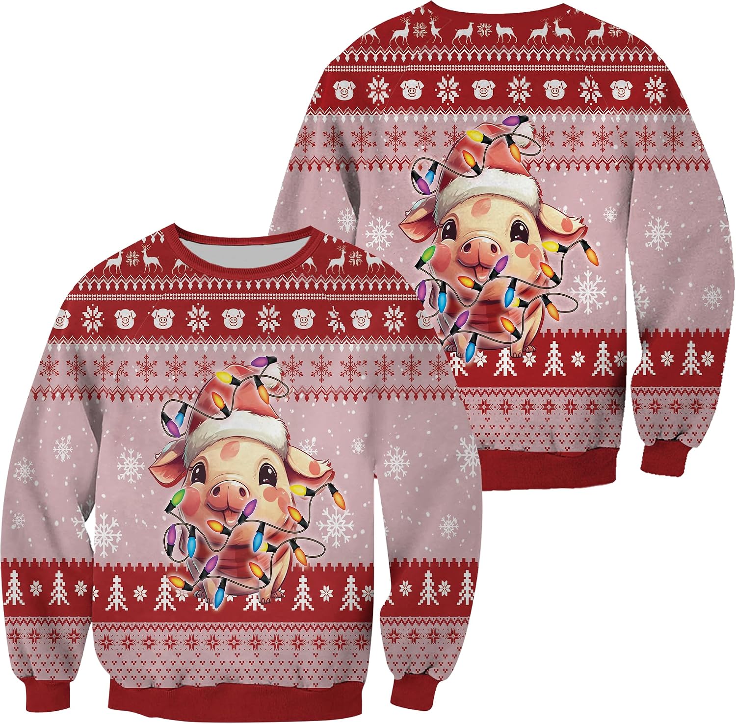 ThuhaTree Store Cute Pig Christmas Light Merry Christmas Sweater (S-5XL), Pig Christmas Sweater, Pig Ugly Christmas Sweater