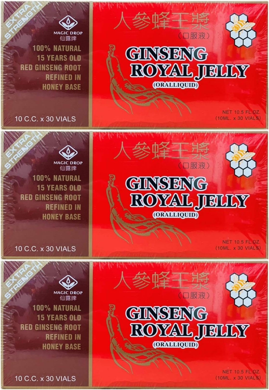 New Green Nutrition 3 Boxes Magic Drop Ginseng Royal Jelly (30 Vials), Total 90 Vials