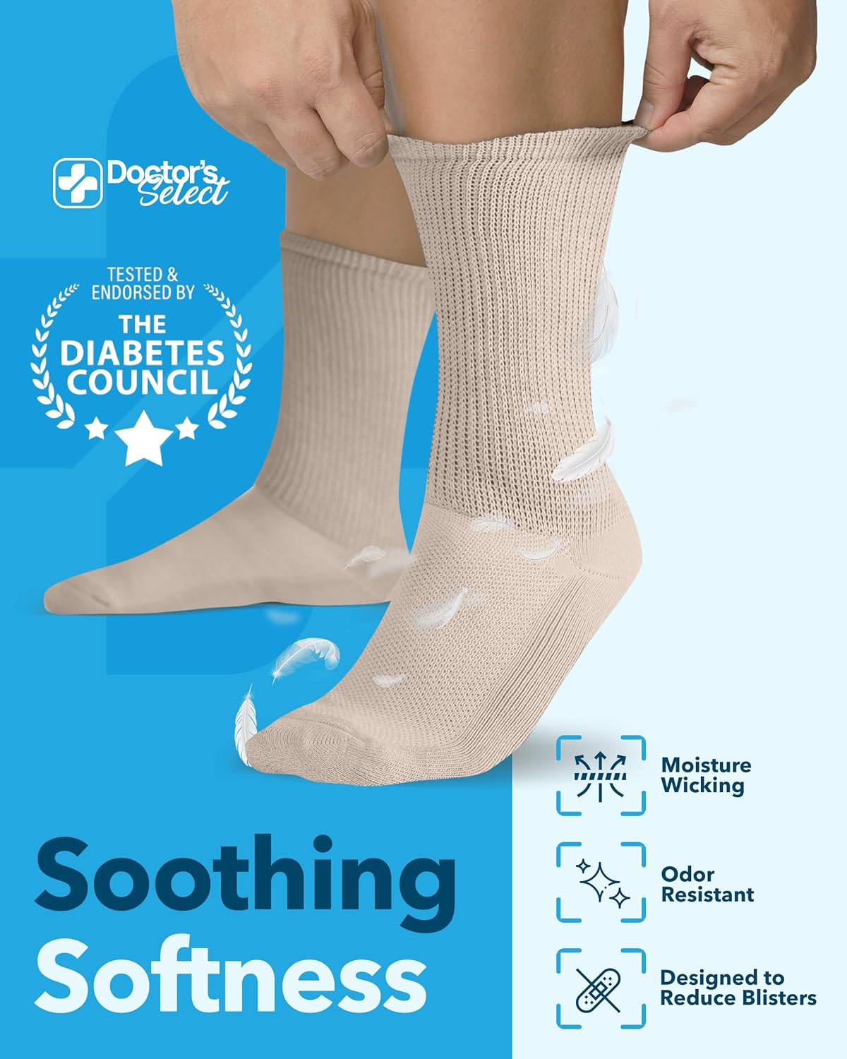 Doctor's Select Diabetic Socks for Men - 4 Pairs Crew Diabetic Neuropathy Socks for Men | Diabetic Socks for Men 9-12 - Image 3