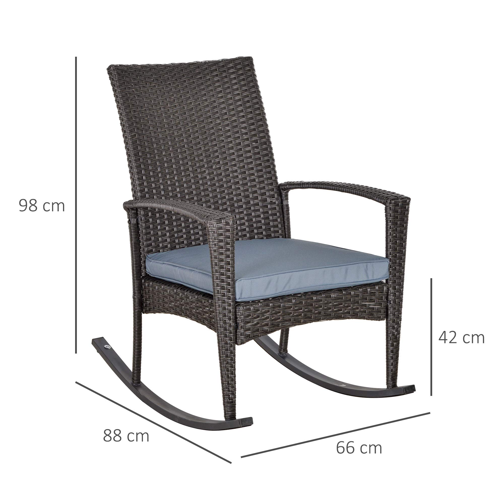 Outsunny Rocking Chair - Silla con cojín de asiento desenfundable, 66 x 88 x 98 cm, resina trenzada de imitación de ratán gris