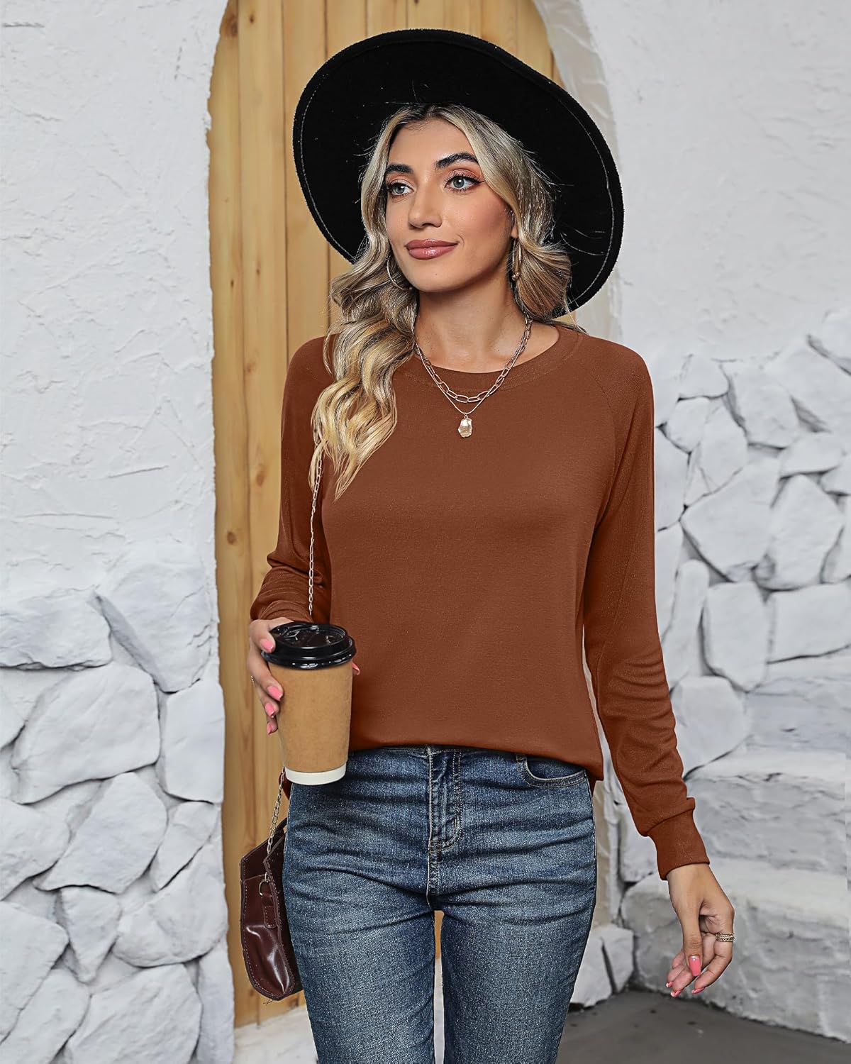 Ficerd 2 Pcs Women's Crewneck Sweatshirt Loose Fitting Long Sleeve Shirts Casual Fall Winter Pullover Tops - Image 2