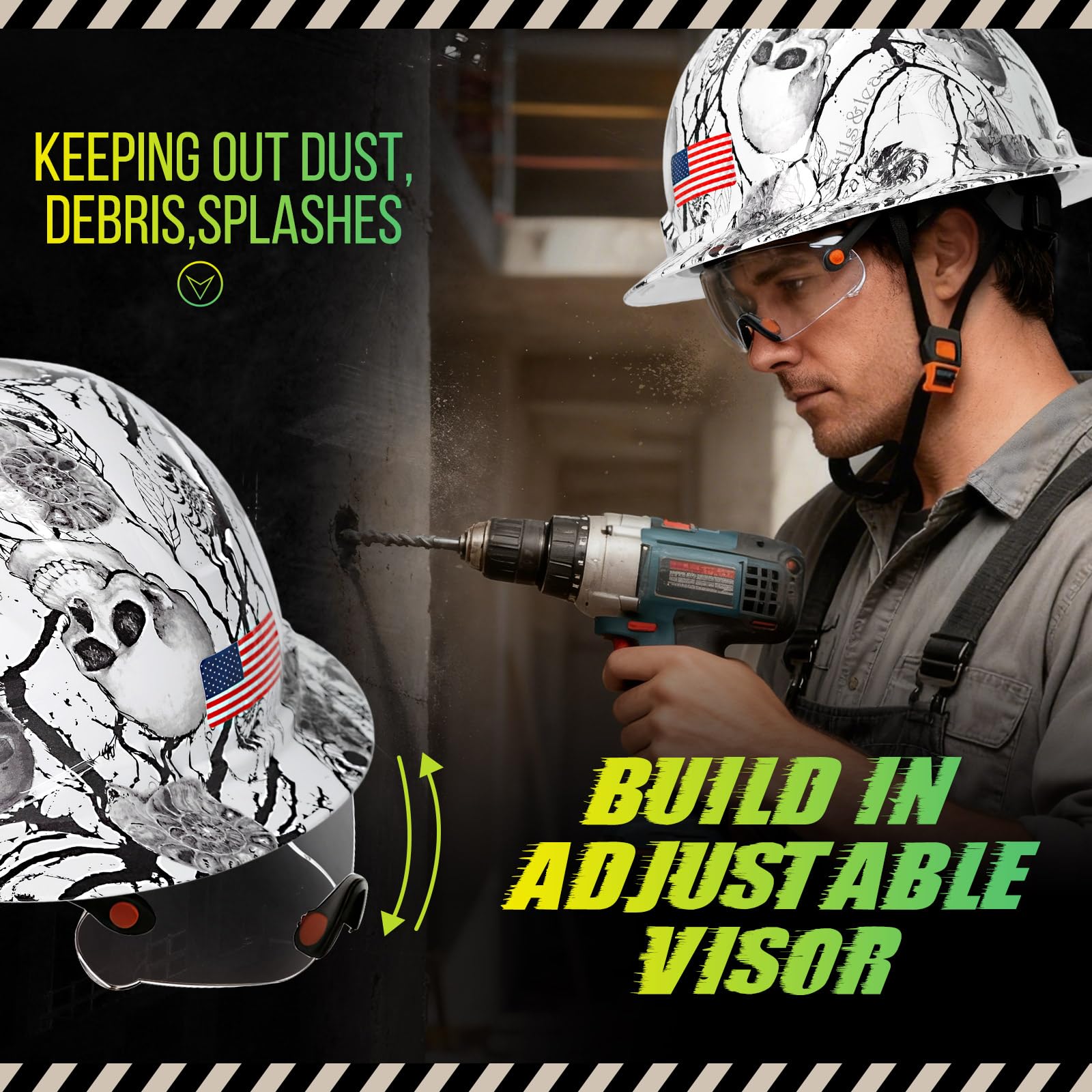 Casco de seguridad de ala completa con patrón de fibra de carbono con visera, aprobado por OSHA, casco de seguridad para hombres y mujeres, ANSI Z89.1 con ventilación reflectante y