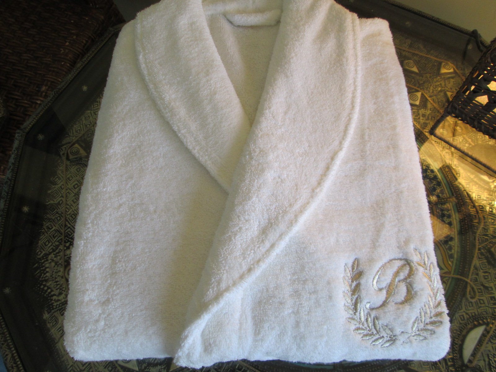 Set composto da accappatoio e teli da bagno con scritta personalizzata oro/argento, edizione hotel 5 stelle., 100% cotone, Embroidery Silver, Bathrobe M