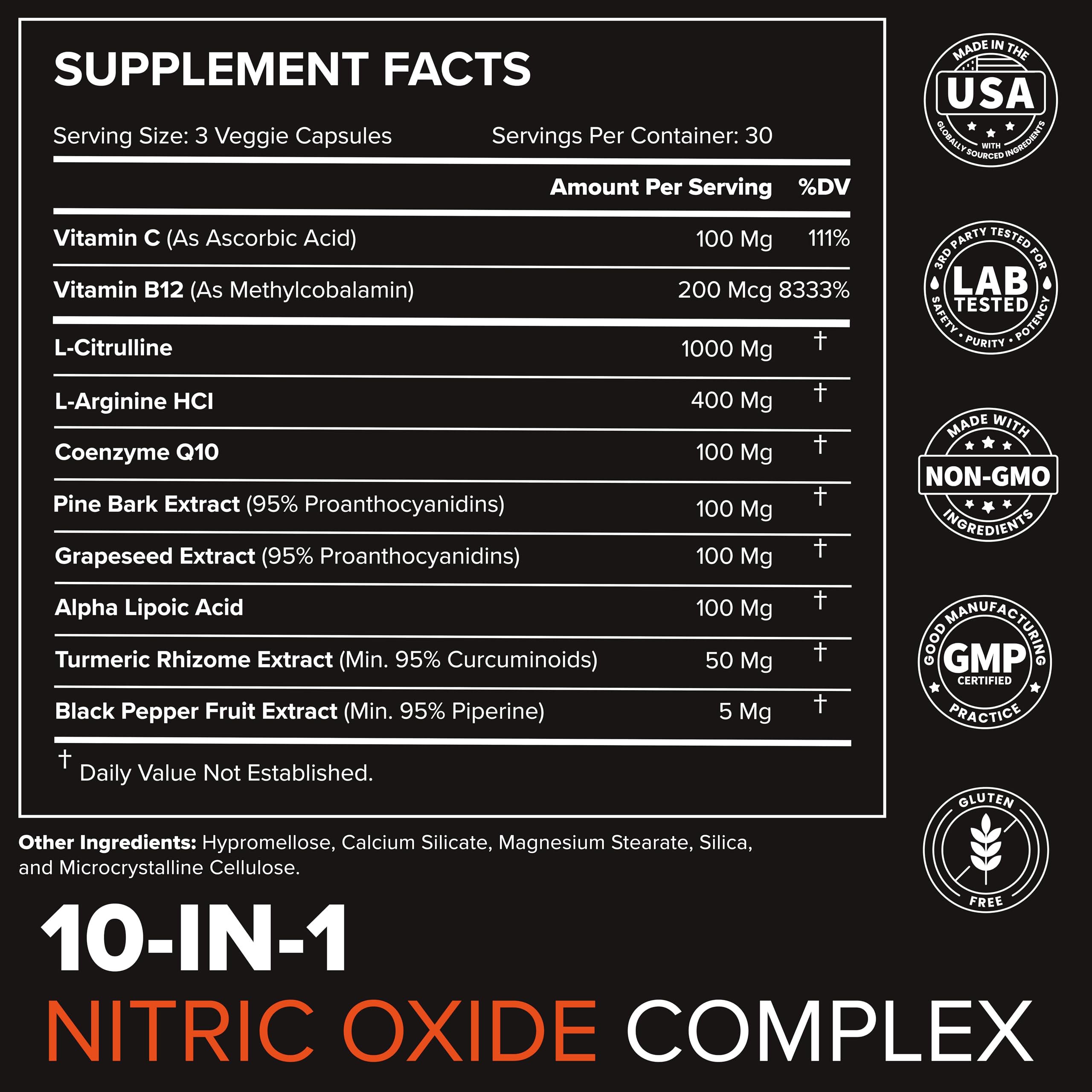 Peak Flow 10-in-1 Nitric Oxide Supplement for Men & Women, 90 Capsules — Amazon image 3