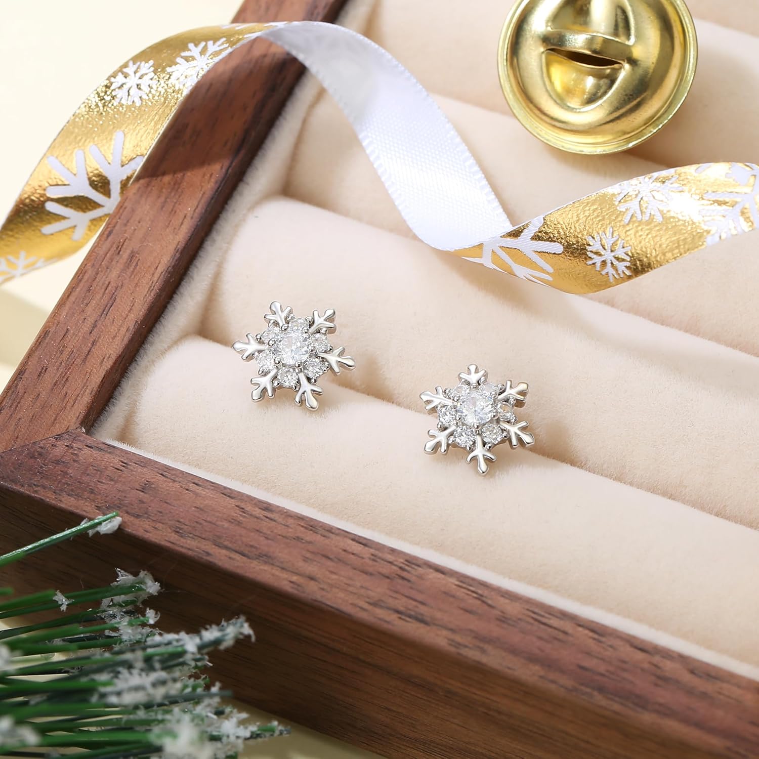 EVER FAITH Holiday Jewelry 925 Sterling Silver Full Cubic Zirconia Snowflake Flower Stud Earrings Christmas Winter Accessories Gifts for Women - Image 5