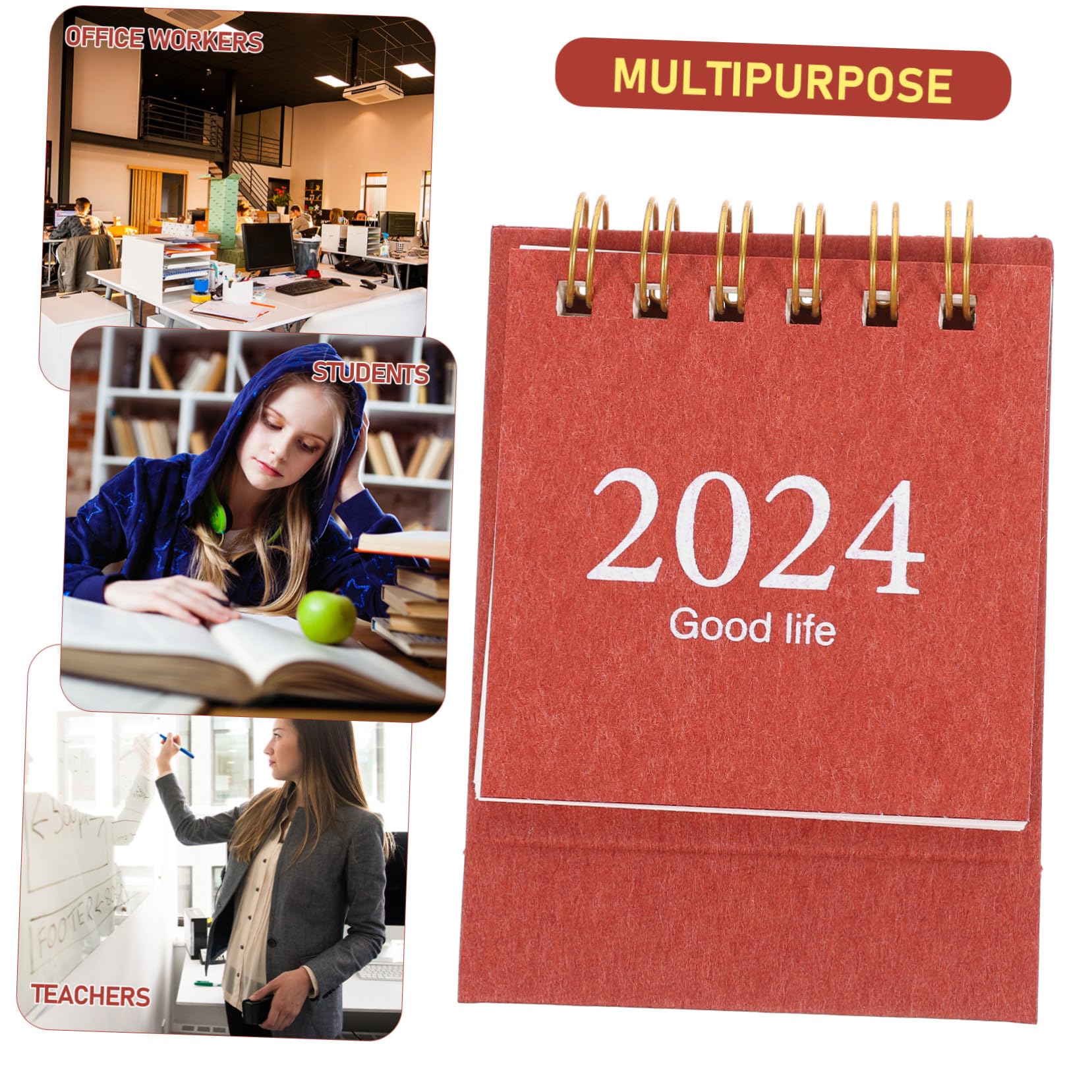 Calendario da Scrivania Mini Spiralato Rosso Decorativo Planner Mensile Compatto per Ufficio Casa Calendario Settimanale Tavolo con Spazio per Appunti e Disegni