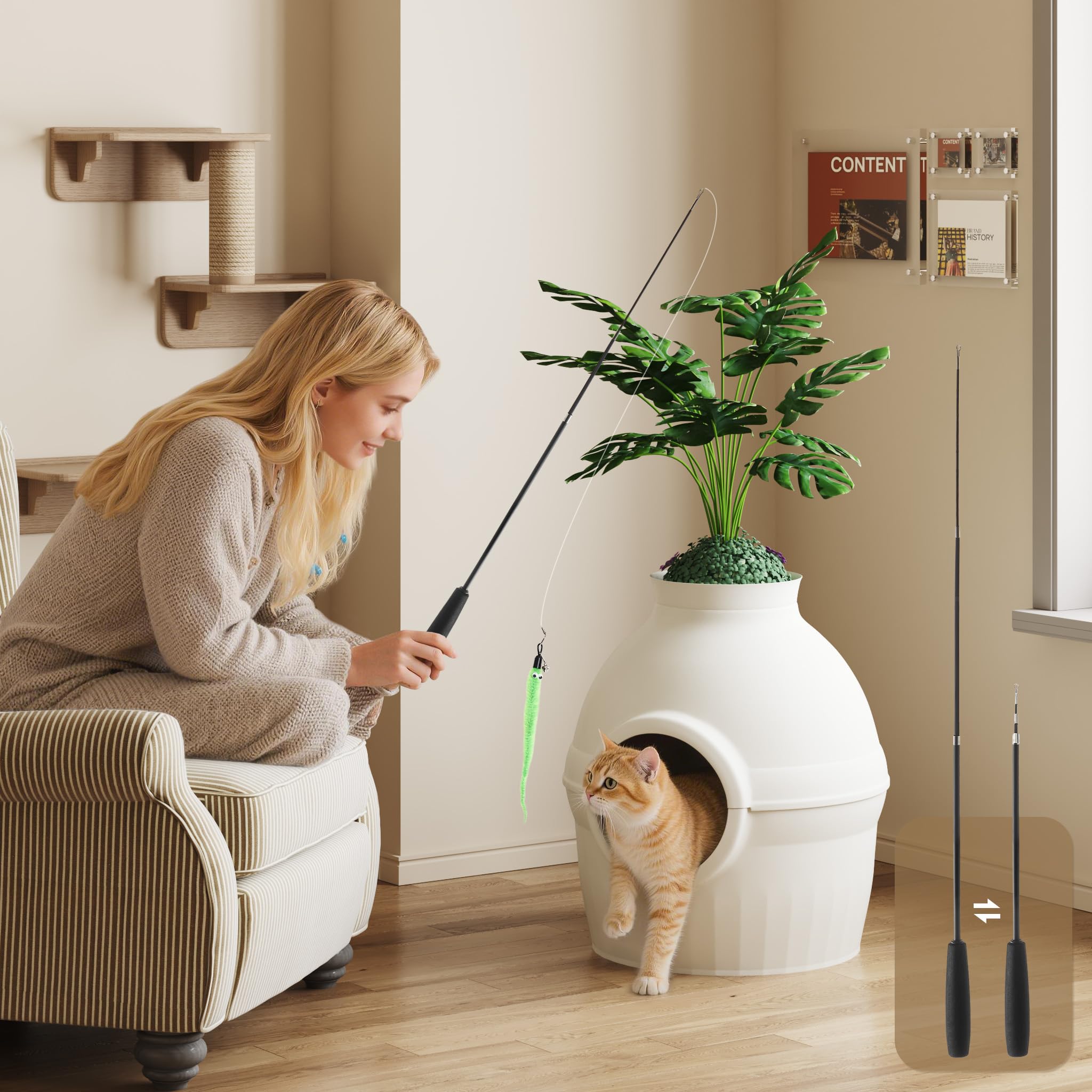 Mondeer Katzenklo mit Deckel und Blumentopf, Katzentoilette Versteckt XXL mit Pflanze, 2 Schaufel, Verstellbarer Katzenspielzeug, für Wohnzimmer Schlafzimmer Ecke (Weiß)