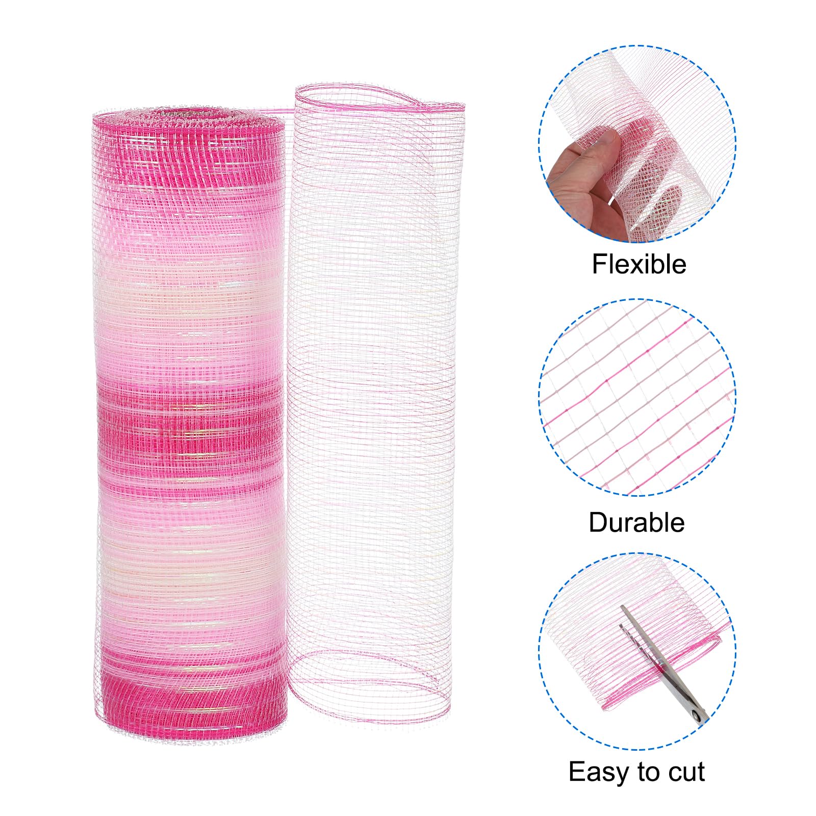 PATIKIL Decorative Mesh Ribbon, 10 Inch x 10 Yard Mesh Ribbon Roll Foil Metallic for Christmas Tree Wreath Decoration Gradient Pink - Image 3