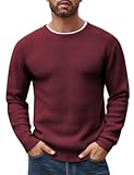 Men's Crewneck Sweater Waffle Textured Pullover Sweaters Soft Midweight Knitted Sweaters