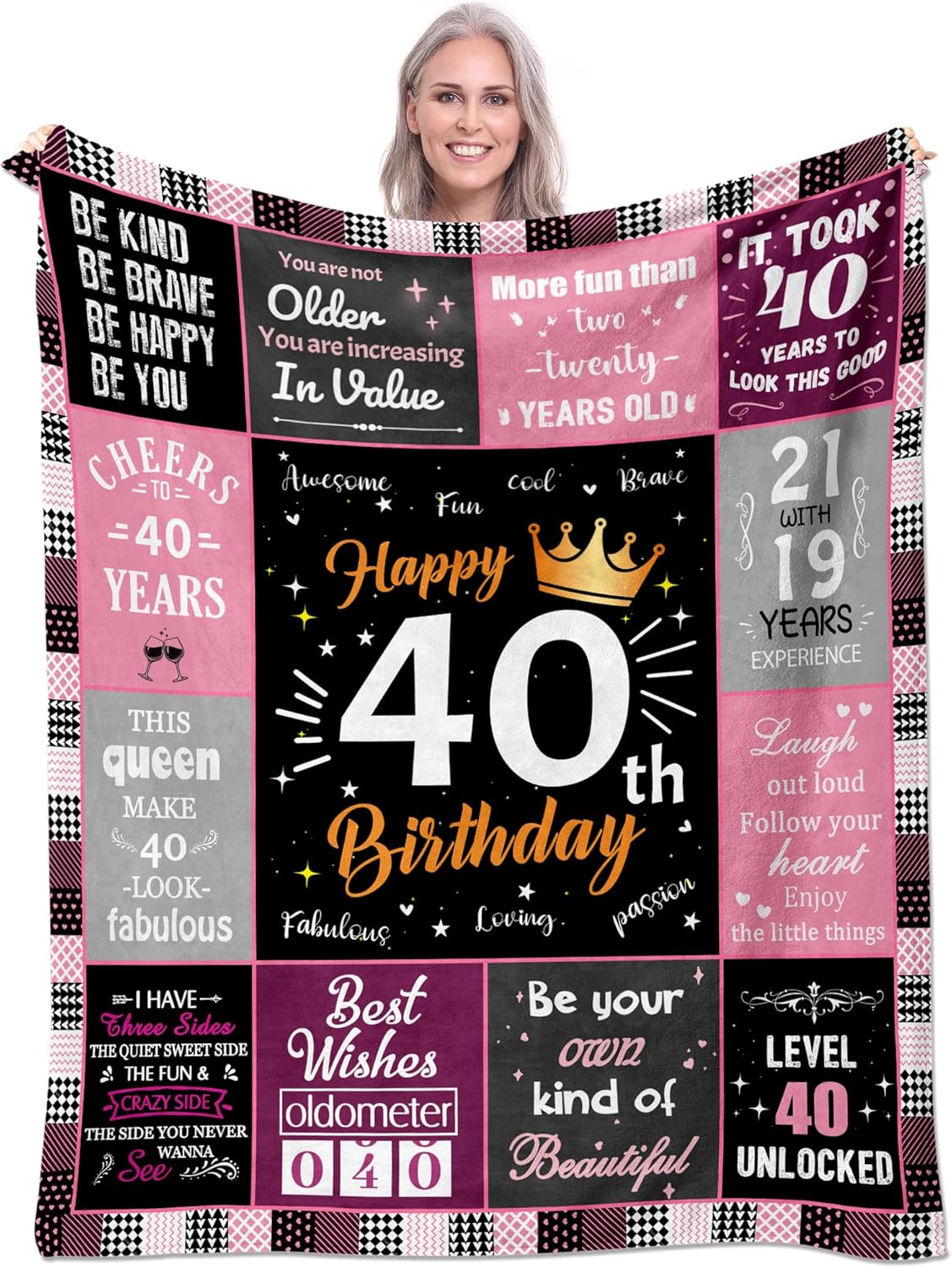 40th Birthday Gifts for Women, Unique Happy Birthday Fleece Throw Blanket 50" x 60", Funny 40 Years Old Birthday Decorations Gifts, Best 40th Birthday Gfit Ideas for Mom, Wife, Sister, Friends, Female