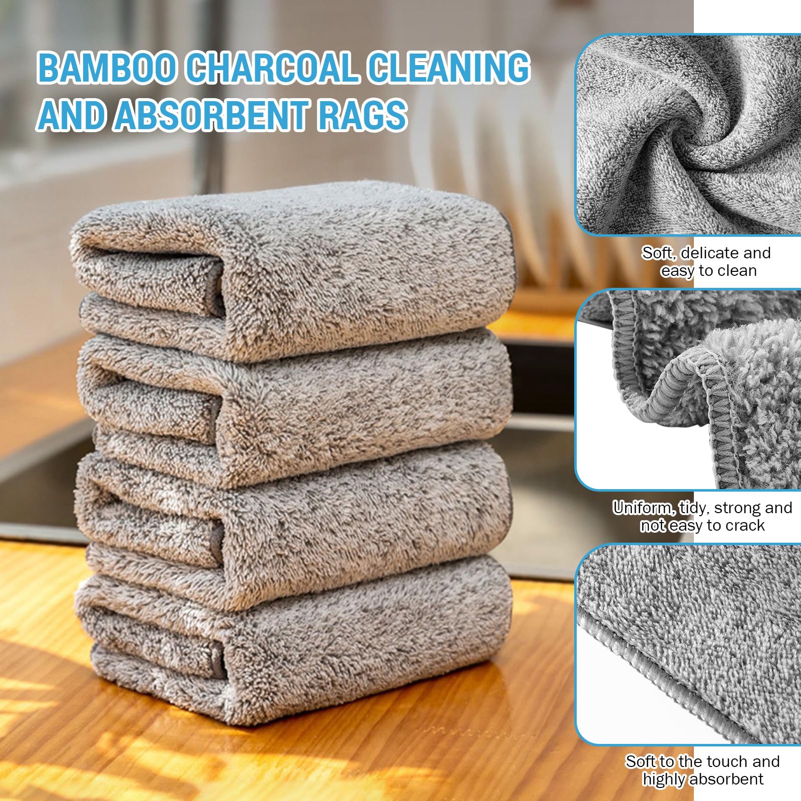 Paño de limpieza de microfibra de carbón de bambú; toalla de plato; paño de plato; estropajo; trapo de cocina; trapo de cocina; trapo de limpieza para eliminar el polvo; trapo de limpieza absorbente