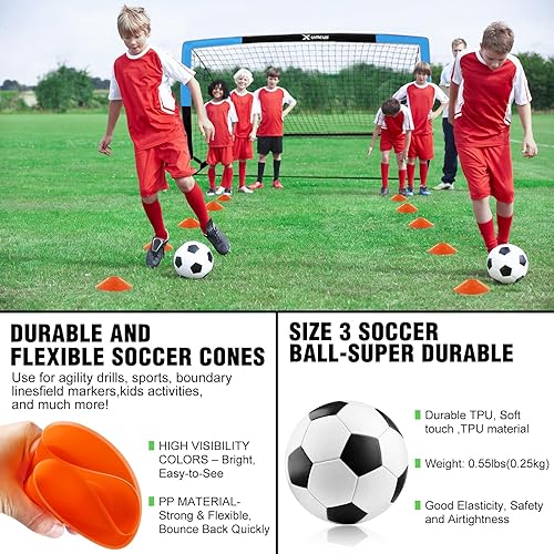 Miniatura 6 de Kids Soccer Goals for Backyard Set of 2, 4x3 ft Portable Pop Up Soccer Goal Training Equipment with Soccer Ball, Ladder and Cones, Soccer Nets for