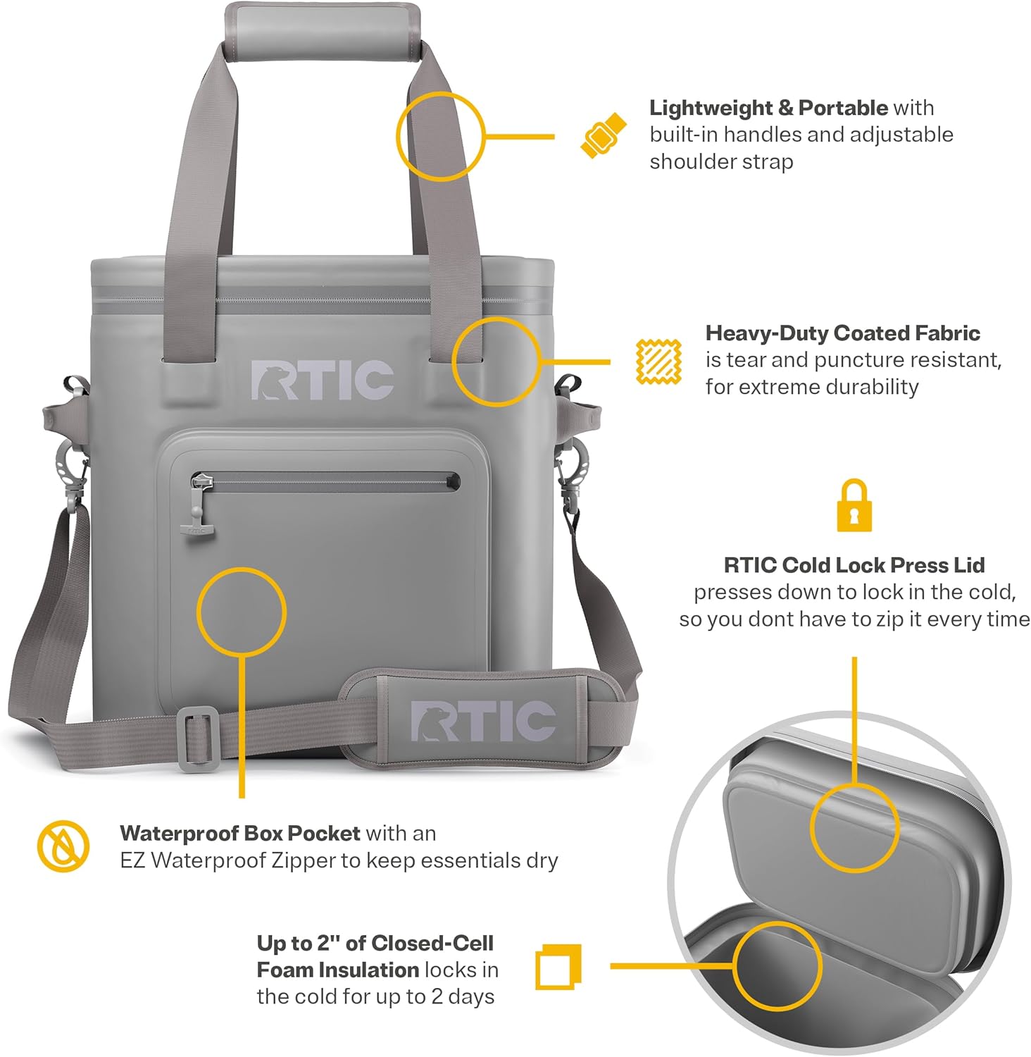 RTIC 20 Can Ultra-Tough Soft Cooler Pro, Insulated, Waterproof, Leak Proof, Portable Floating Bag for Beverage, Drink, Lunch, Outdoor, Beach, Car,Camping, Picnic, Fishing, Boat - Image 4