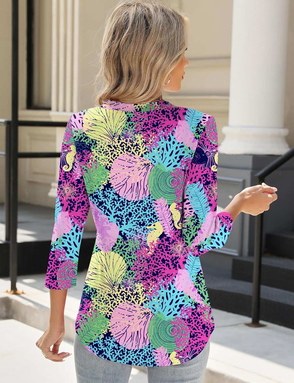 AKEWEI 3/4 Length Sleeve Womens Tops V Neck T Shirts Dressy Casual Pleated Spring Fashion 2026 Work Blouses - Image 3