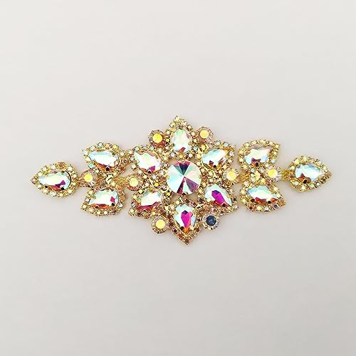 Miniatura 3 de 2 Piezas Oro AB Crystal Applique Rhinestone Parche Ropa Applique Rhinestone Hierro en Parche LSAP006