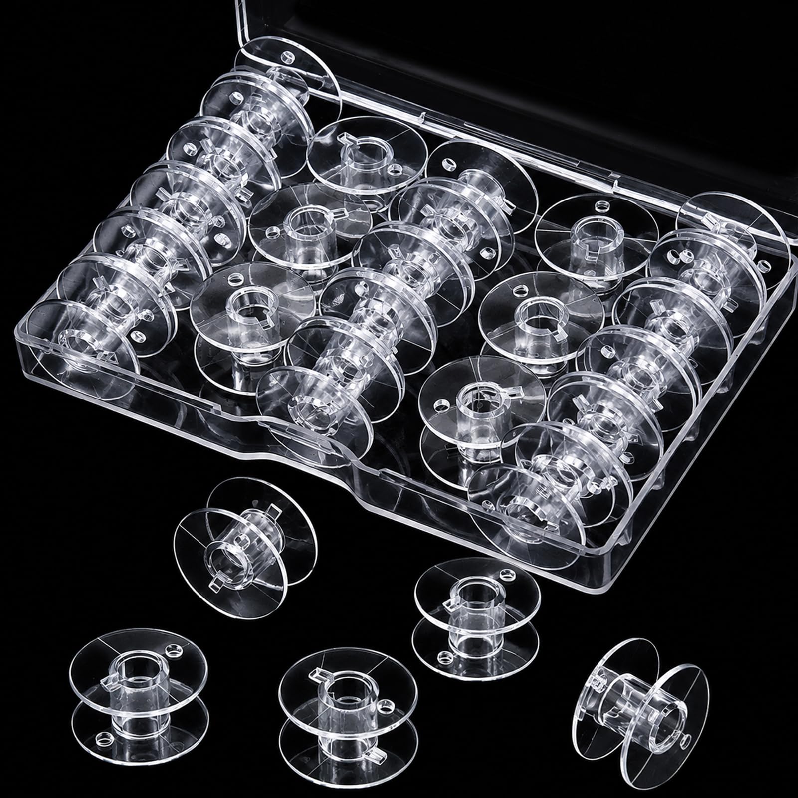 28 bobinas de plástico para máquina de coser clase 15 con estuche de
