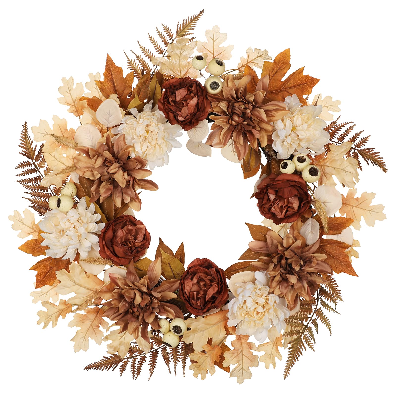 Oairse 24" Autumn Wreath, Artificial Dahlia Peony Flower Autumn Door Wreath — image 1