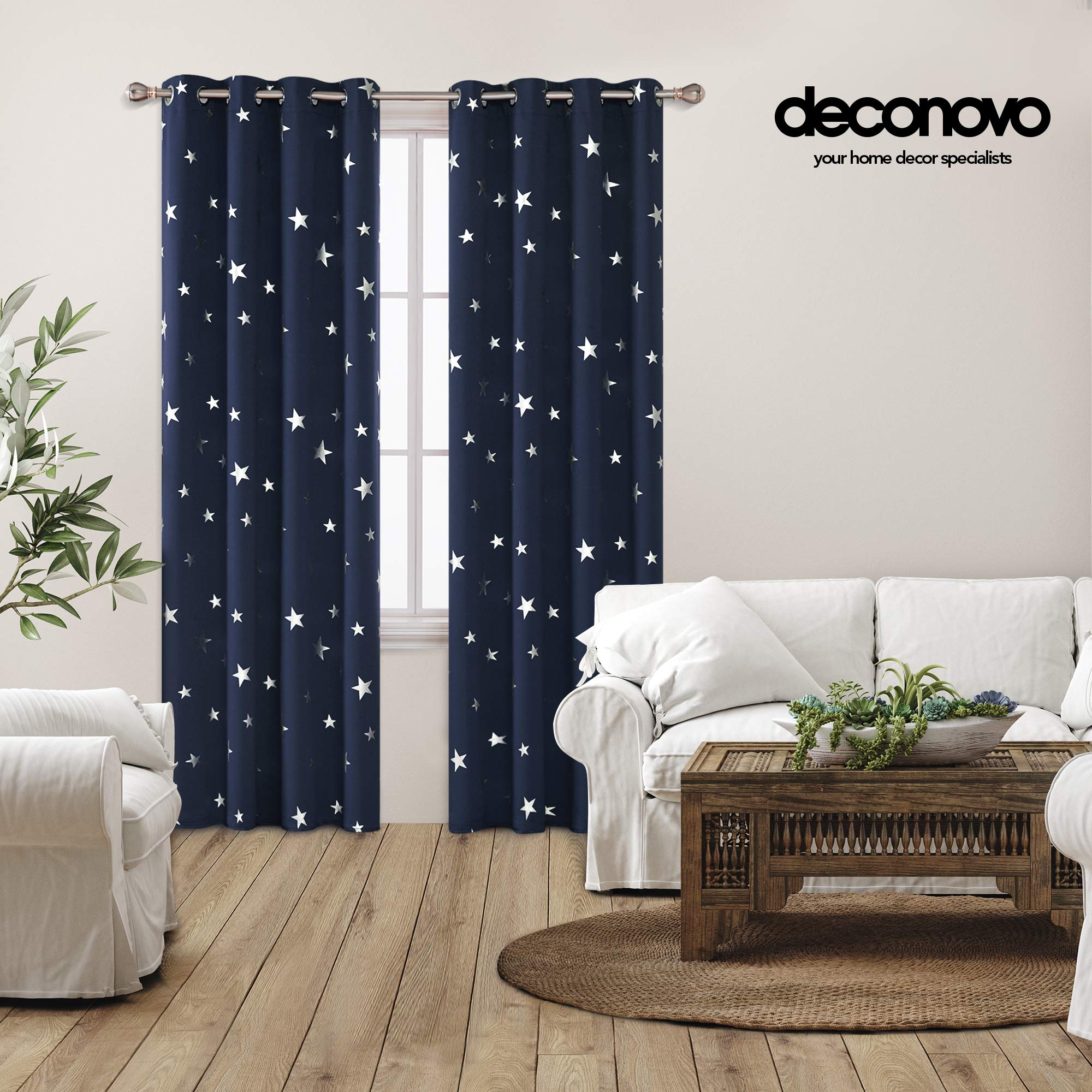 Deconovo Window Decoration for Kids Foil Star Printed Thermal Insulated Eyelet Blackout Curtains for Bedroom 52 x 63 Inch Navy Blue 1 Pair - 3