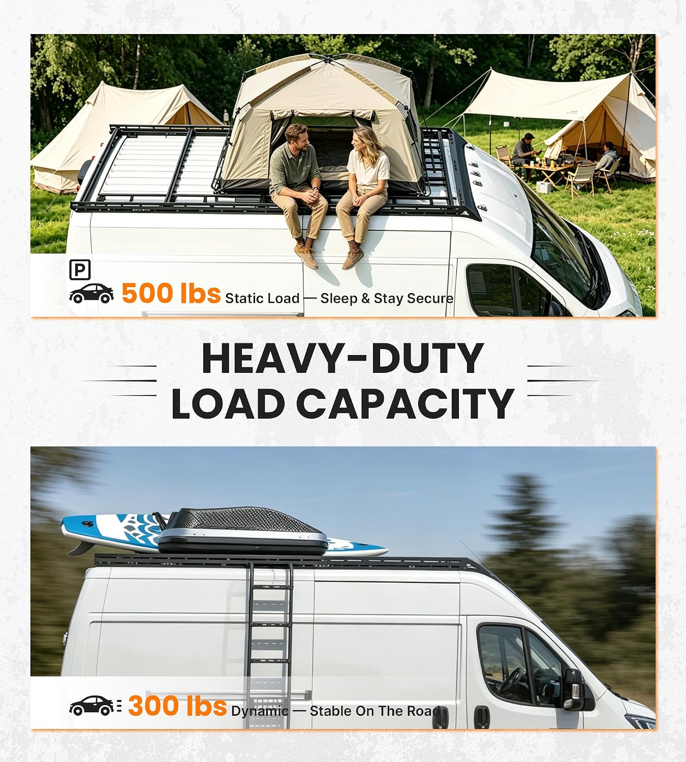 MELIPRON Camper Van Roof Rack Fit for RAM Promaster 159" High Roof, Aluminum Rack with Wind Deflector & Crossbars for Solar Panels, Awnings, Ladder, 300lb Dynamic/500lb Static