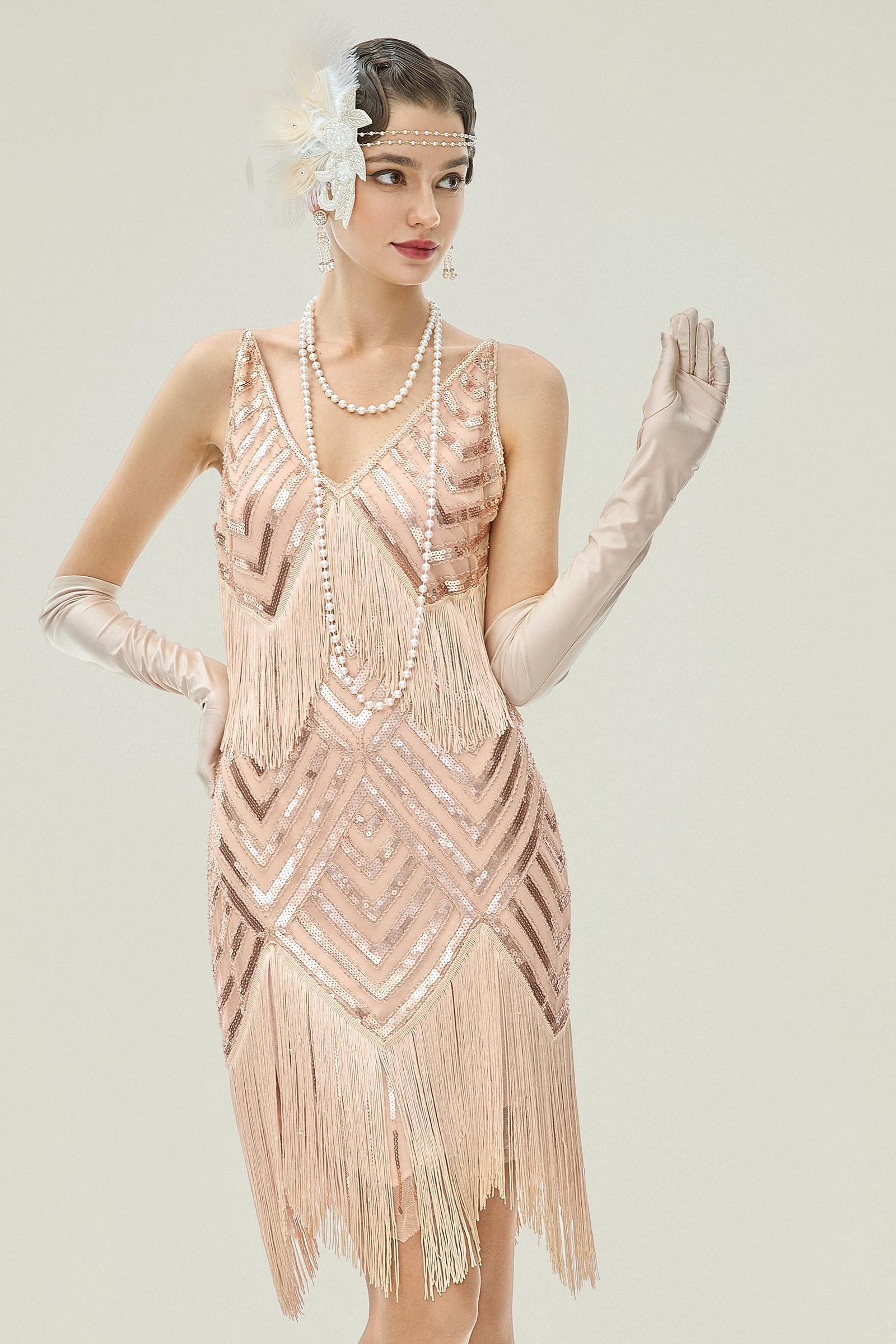 BABEYOND Accessori Anni '20 Donna Set di Accessori 1920s Grande Gatsby Costume Set con Fascia Anni '20, Guanti da Flapper, Porta Sigarette, Collana e Orecchini