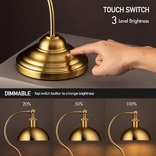 Miniatura 2 de O'Bright Bankers - Lámpara de mesa LED inalámbrica, funciona con batería, recargable, atenuación de 3 niveles, carga universal USB-C, cabezal Latón