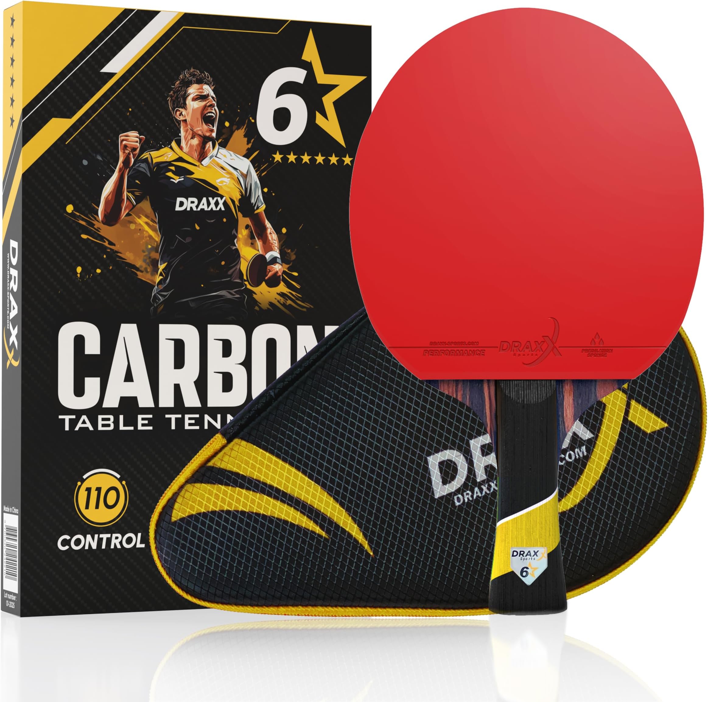 Table Tennis Bat | Professional 6 Stars Carbon Paddle with Pro Rubber | Superior, Spin & Power | High-Performance Ping Pong Racket | 2.0mm Sponge & EVA Case