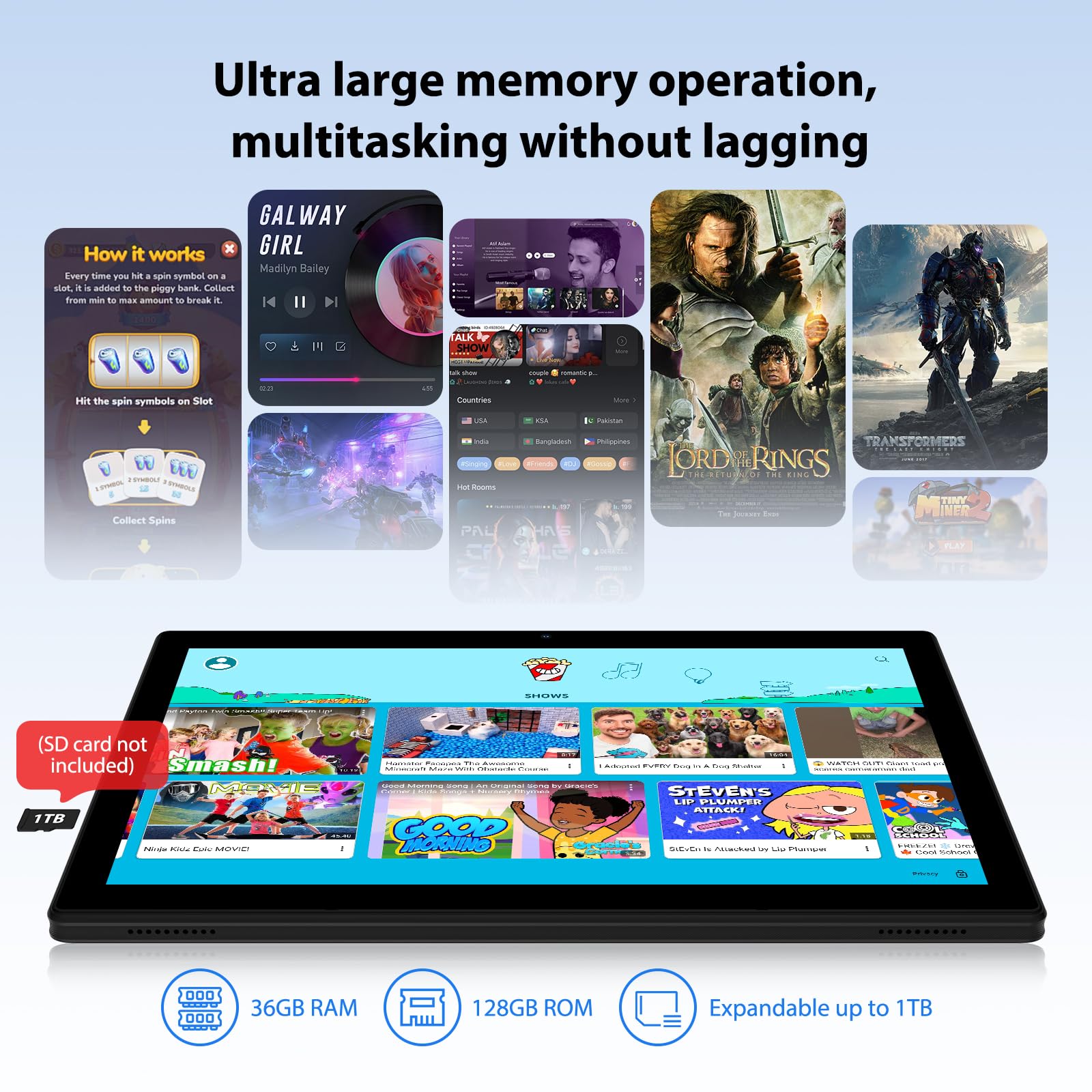 Tablette 10 Pouces Android 15 avec 36Go RAM 128Go ROM WiFi 6, 5G+2.4G WiFi, Octa-Core, 8000mAh, Widevine L3, BT 5.0, Tablette Tactile avec Clavier Souris Etui - Noir