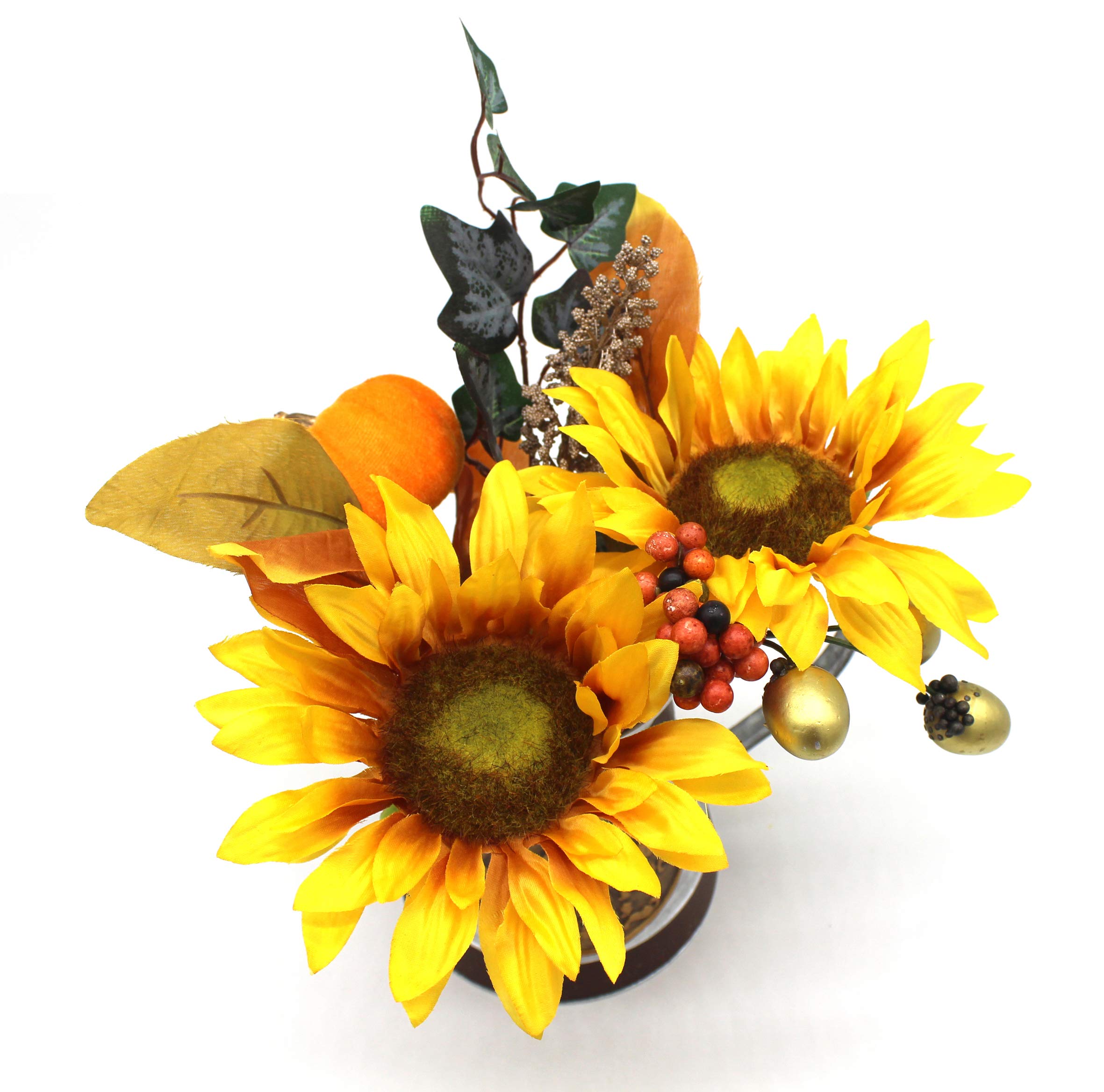 CVHOMEDECO, girasole artificiale rustico, in metallo zincato, girasoli in annaffiatoio, vaso per casa e ufficio, decorazione arte