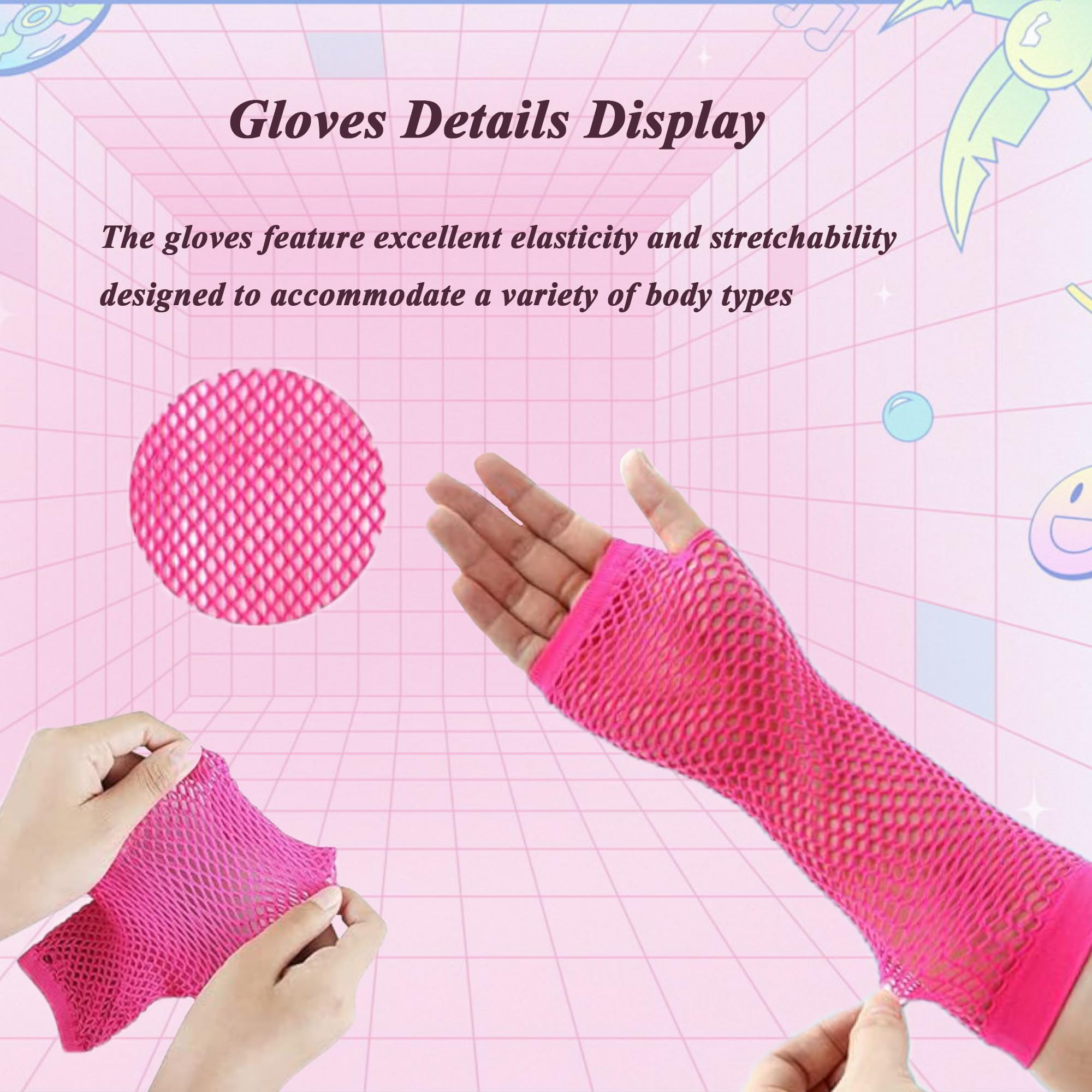 Hongleey 80s Fancy Dress for Women,1980s Fancy Party Costume Accessories Set including Tutu Skirt Leg Warmers Necklace Bracelets Fishnet Gloves 80s Lace Bow HeadbandEarrings Sunglasses - Image 4