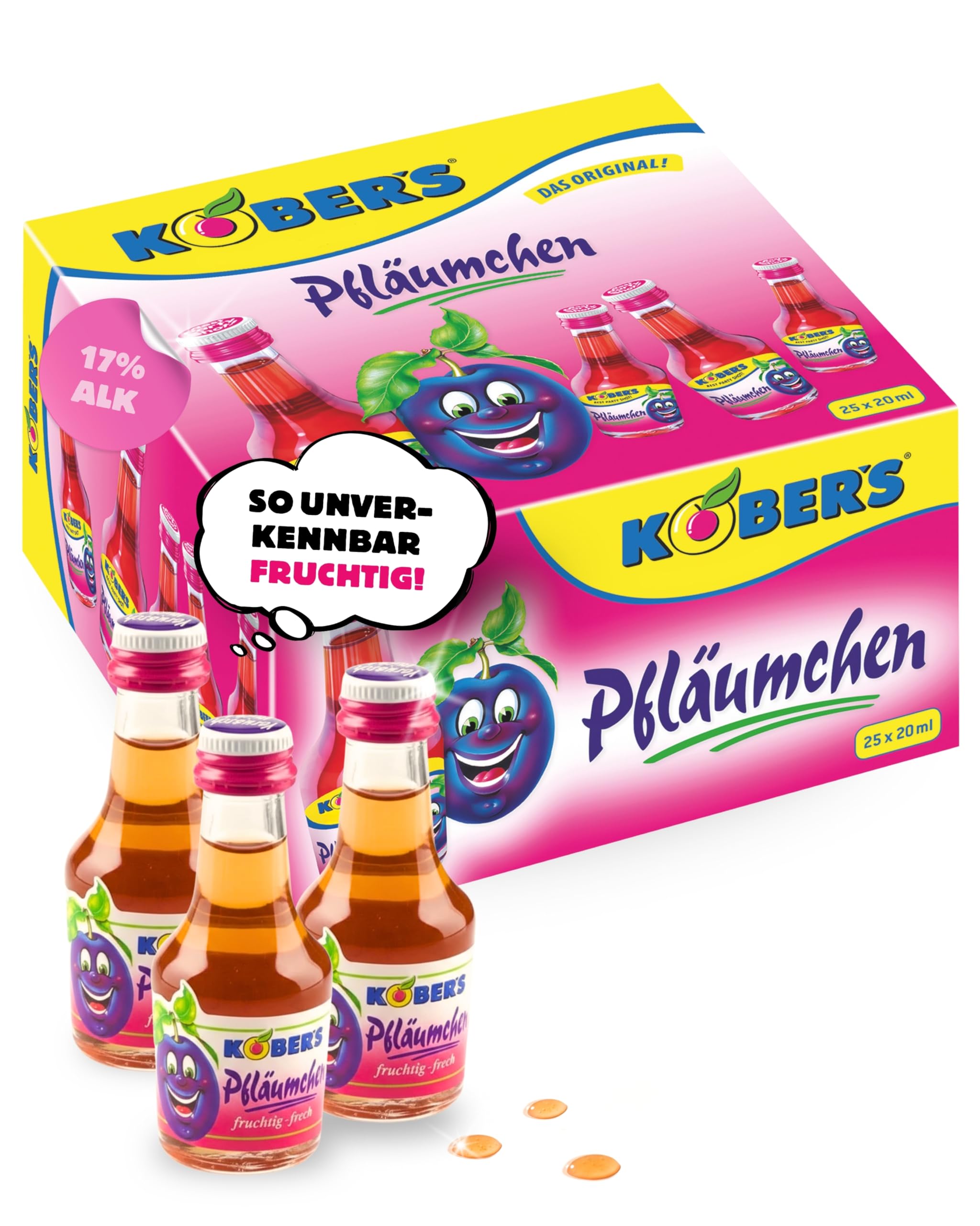 KOBER’S Pfläumchen I Pflaumenlikör in 25 Mini-Flaschen à 20 ml I Fruchtiger Likör mit süßlicher Pflaumen Note I 17% Vol. I Fruchtlikör-Set für Geburtstag & Karneval