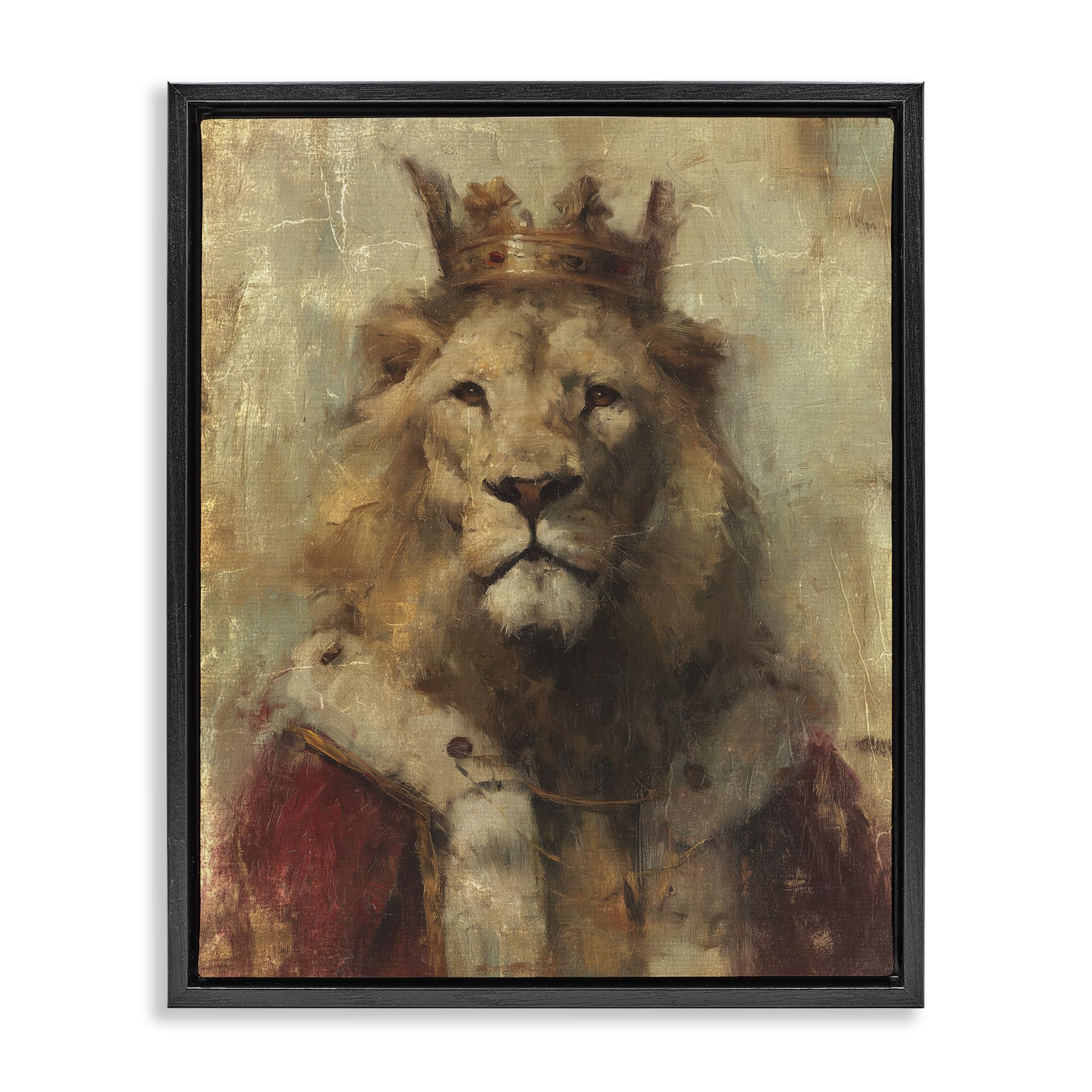 Stupell Industries Jet Black (Matte) 'Regal Lion Sovereign'| Floating Frame Canvas Art