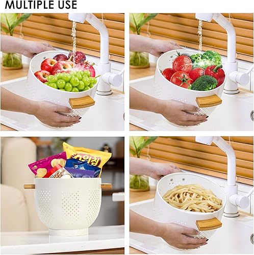 Miniatura 4 de Coladores con mango de madera, coladores y coladores de metal esencial para cocina, colador grande perfecto para pasta, frutas y más alimentos
