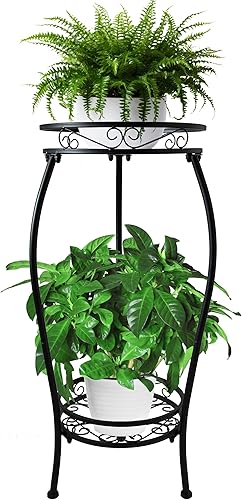CASIMR - Soporte para plantas de 2 niveles para interiores y exteriores, soporte de metal para macetas de 26.6 pulgadas de alto, soporte para