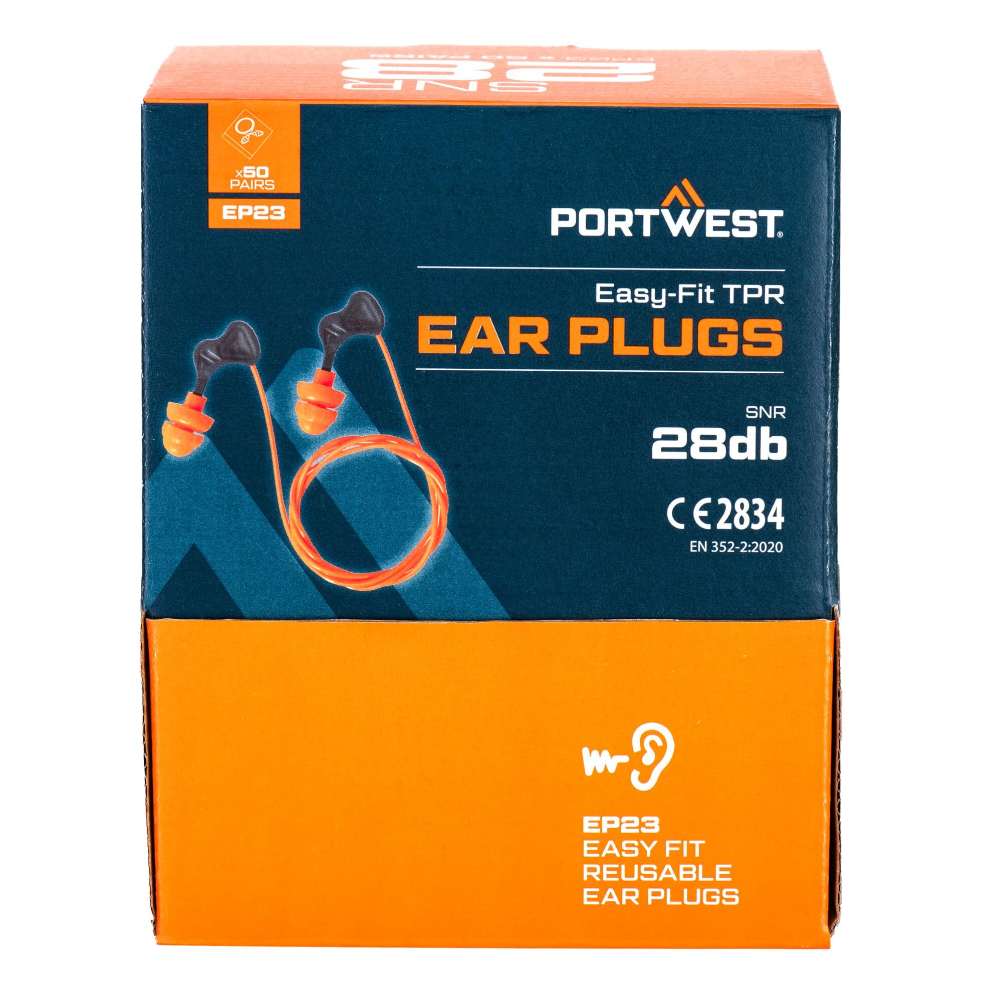 Portwest EP23 Lot de 50 paires de bouchons d'oreille en TPR faciles à régler