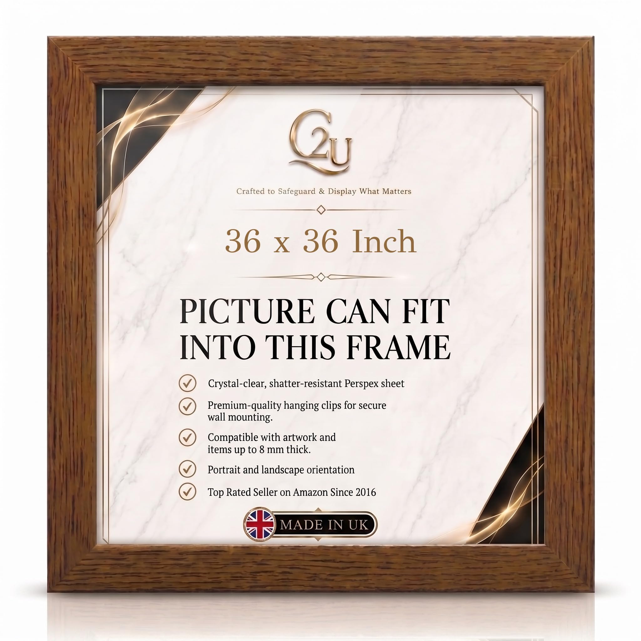 36 x 36 Inch (91.4 x 91.4 cm) Picture Frame | Engineered Wood Photo Poster Frame for Jigsaw Puzzles, Certificates & Artwork| Wall Mount | Portrait or Landscape.